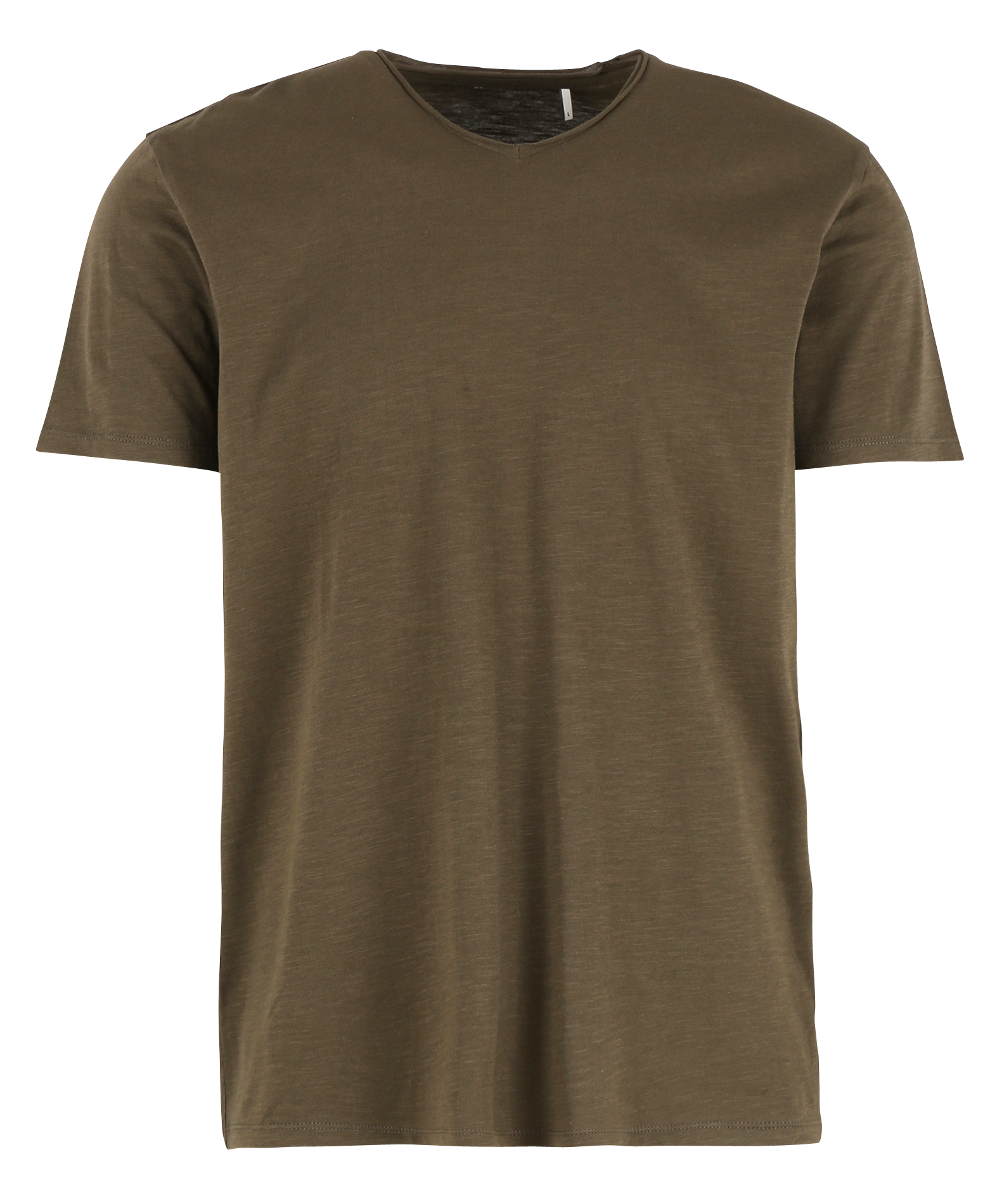 Slim-fit V-neck slub cotton T-shirt IKKS Khaki