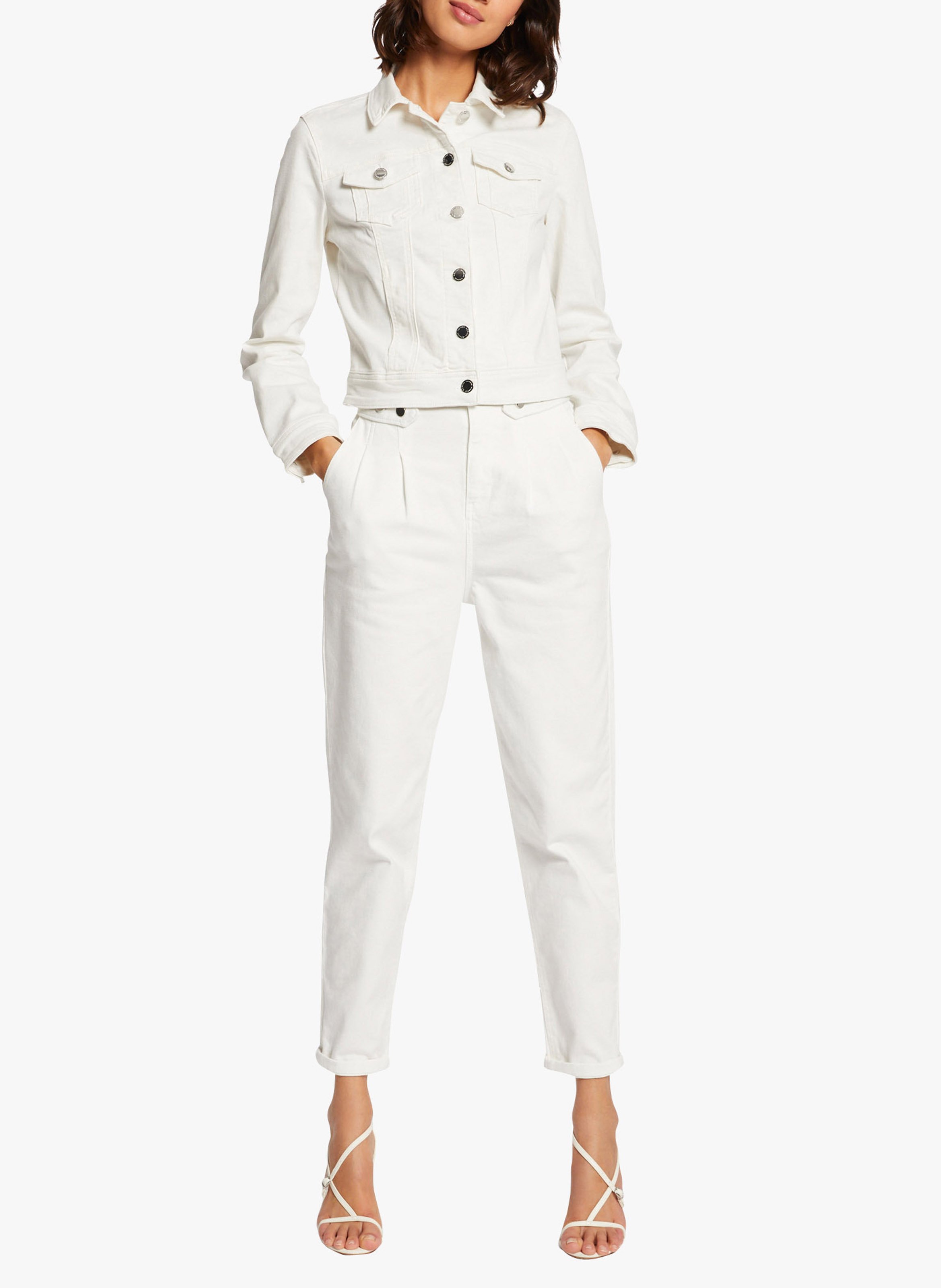 Veste droite boutonnée en jean Blanc