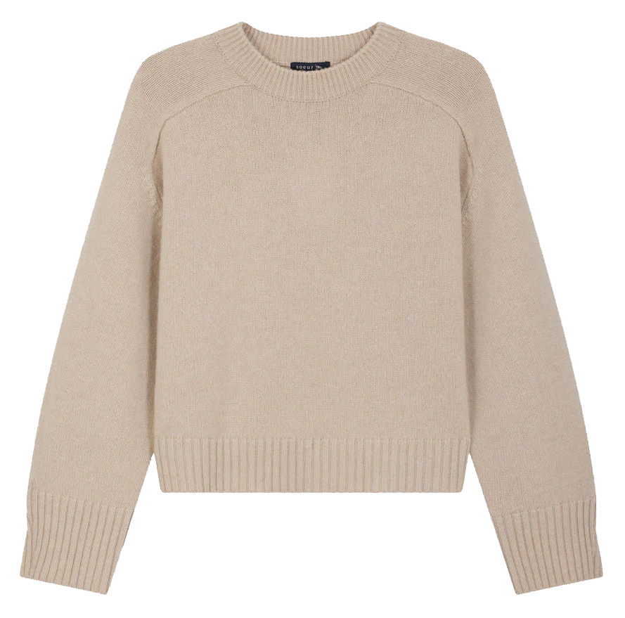 Pull col rond ample en laine  SOEUR Beige