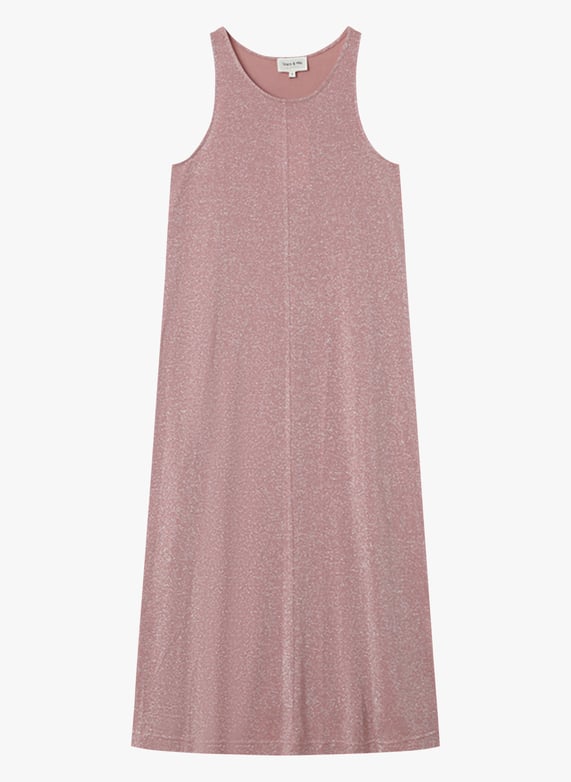Robe midi col rond en jersey lurex Rose