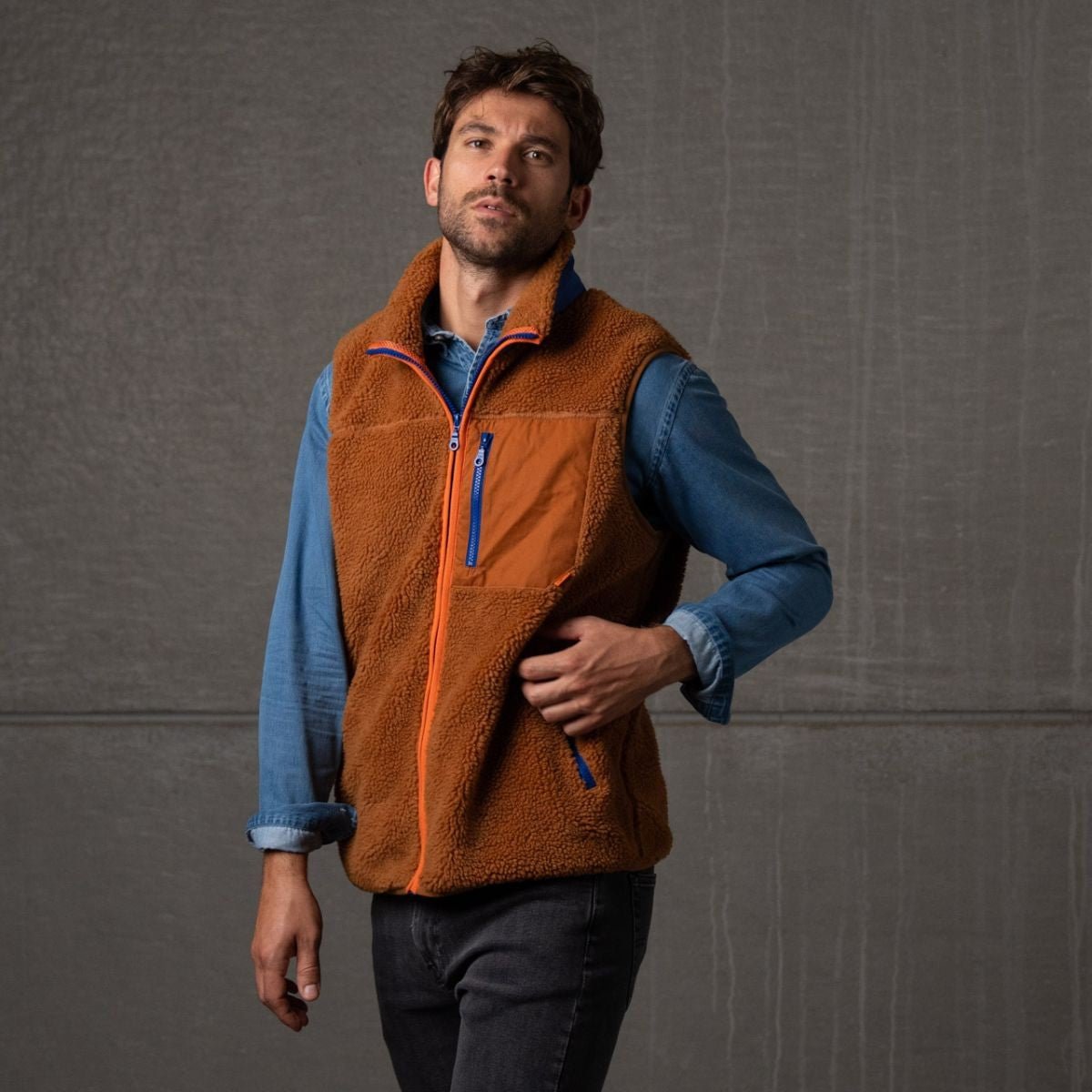 Sleeveless Sherpa Zip-Up Vest BILLYBELT Brown