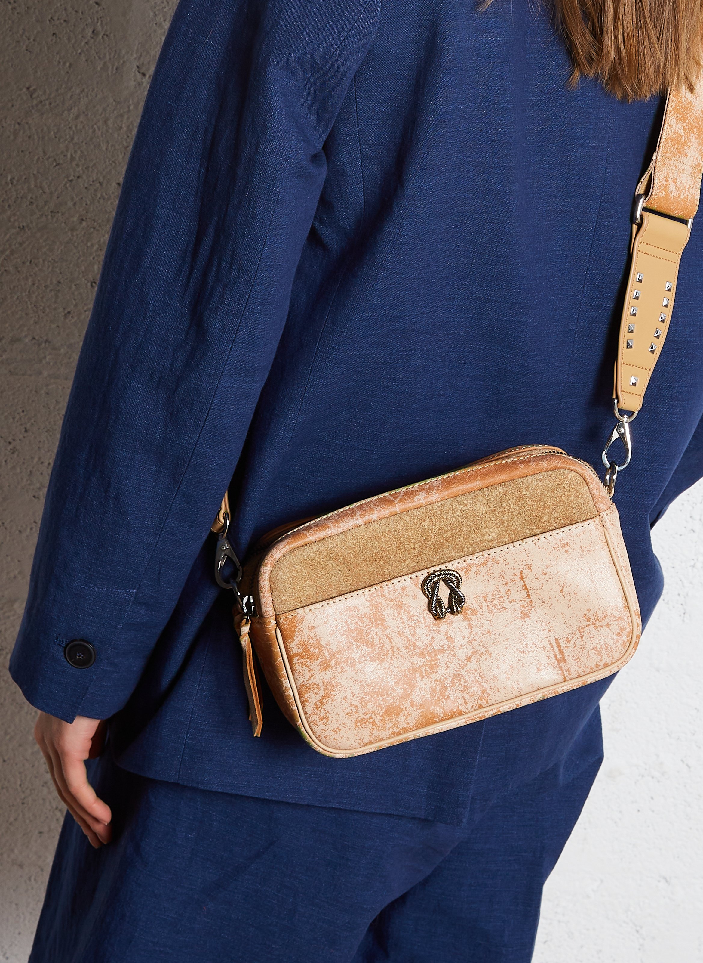 Zipped leather shoulder CLARIS VIROT Beige