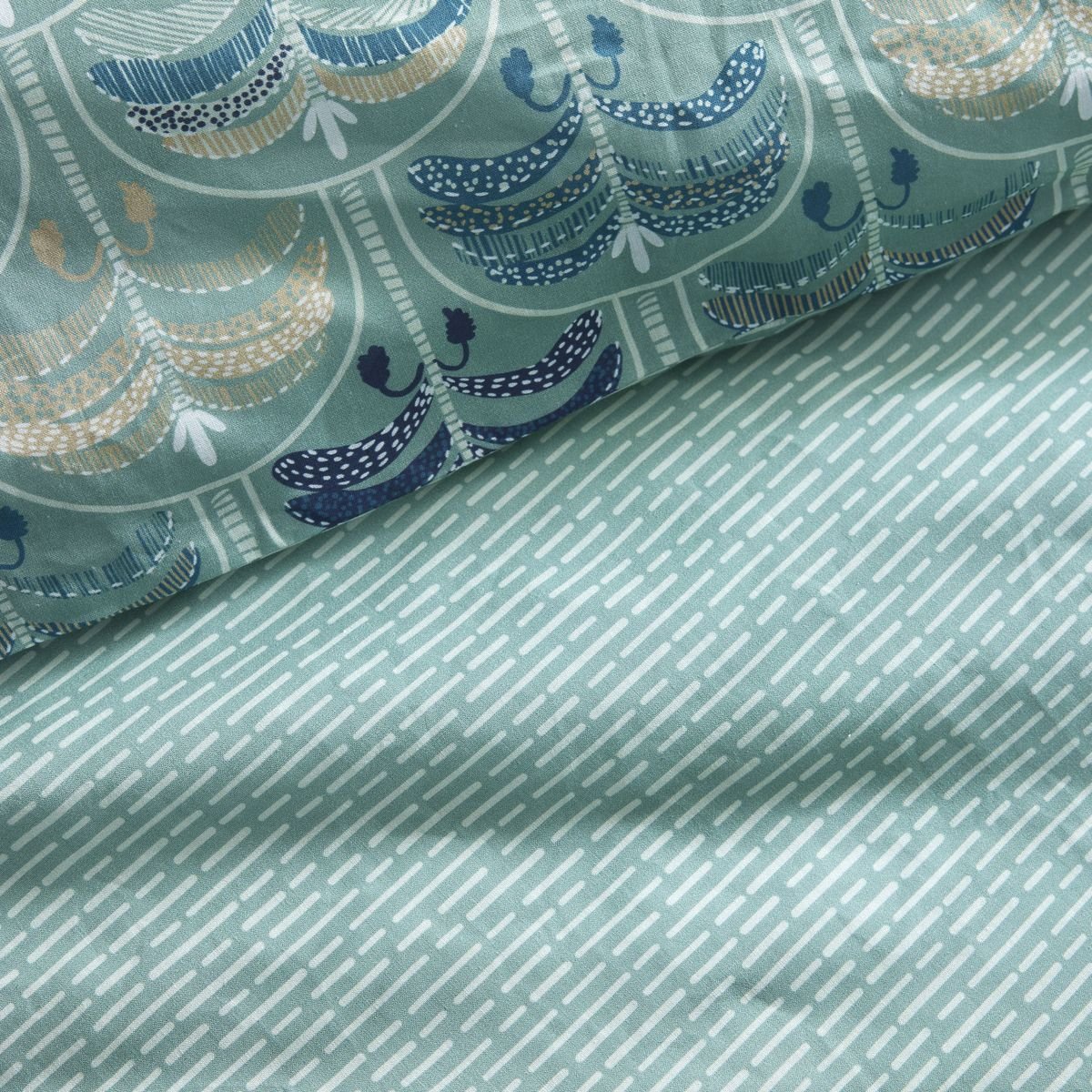 Printed cotton bed set Green