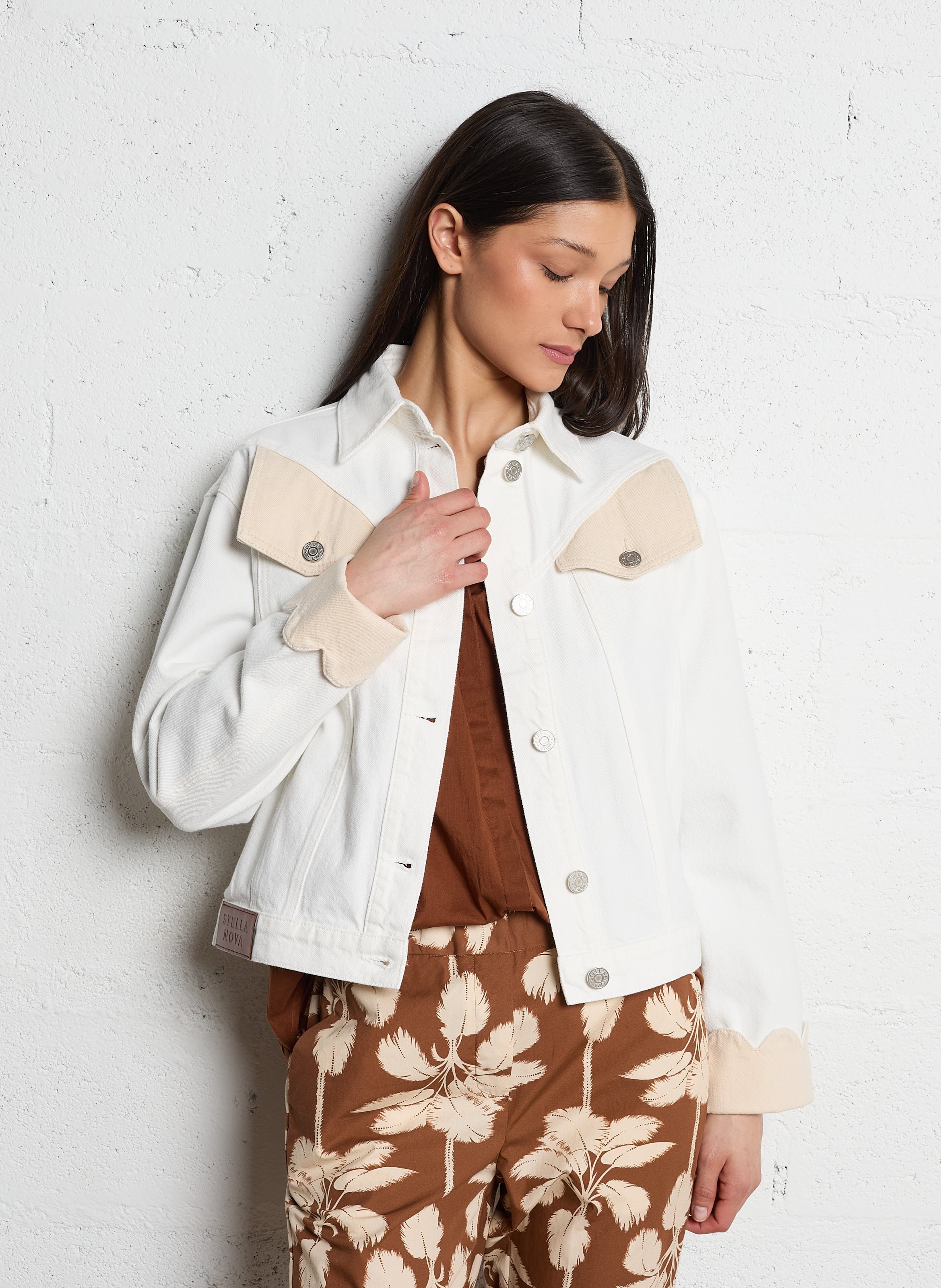 Jacket with classic cotton denim collar STELLA NOVA White