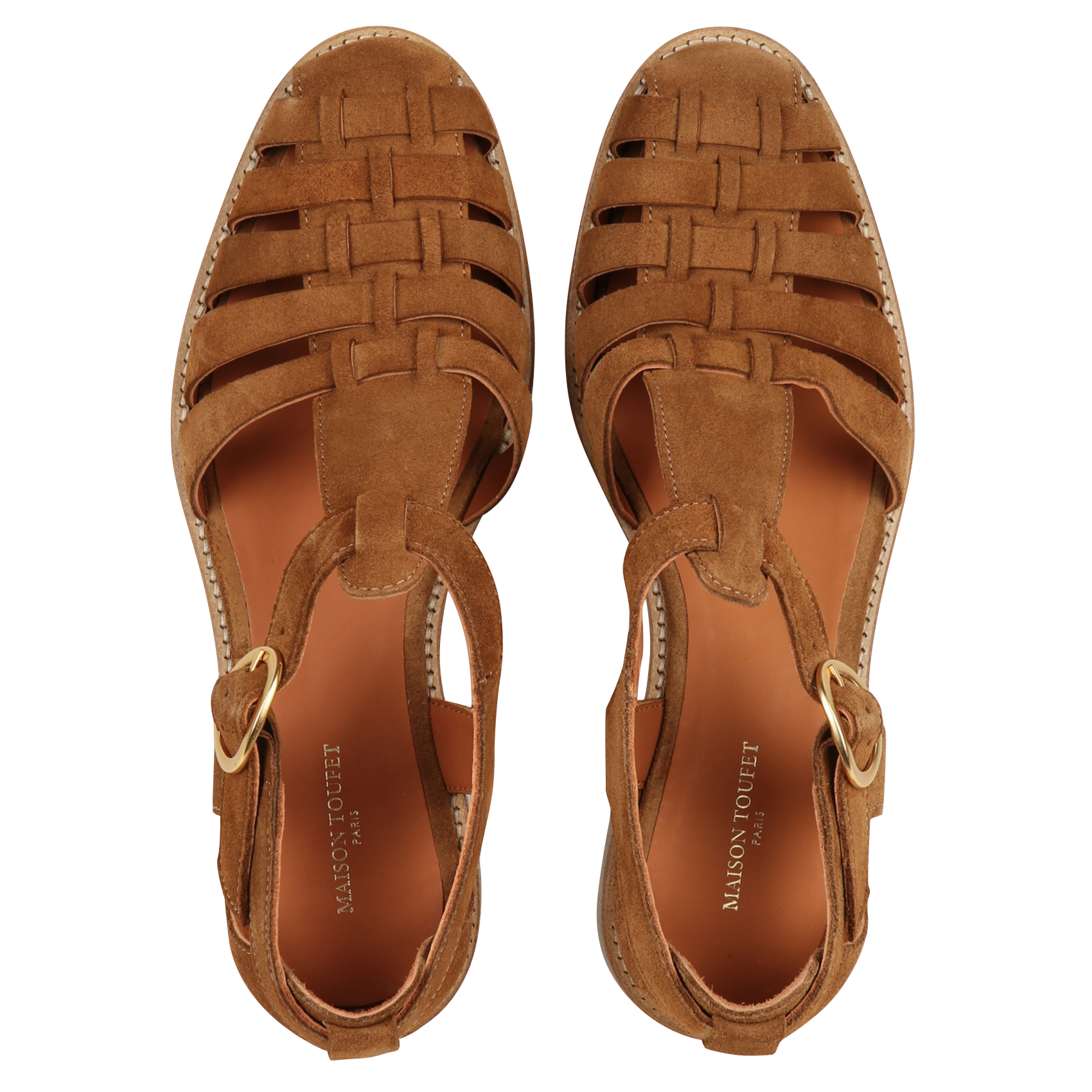 Flache Sandalen aus Veloursleder MAISON TOUFET Beige