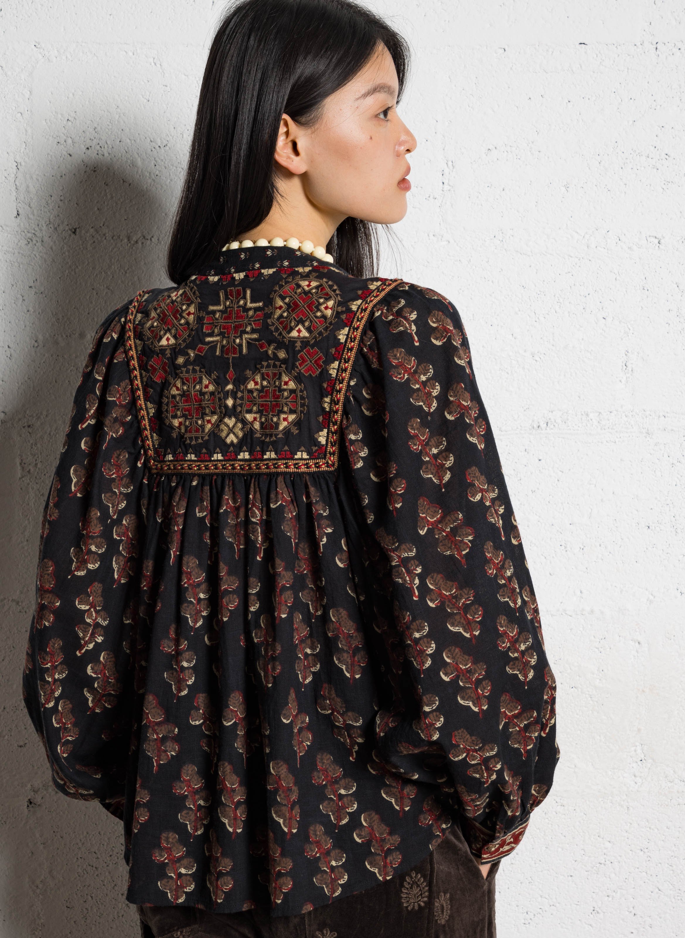 Loose-fit cotton blouse MAISON HOTEL Brown