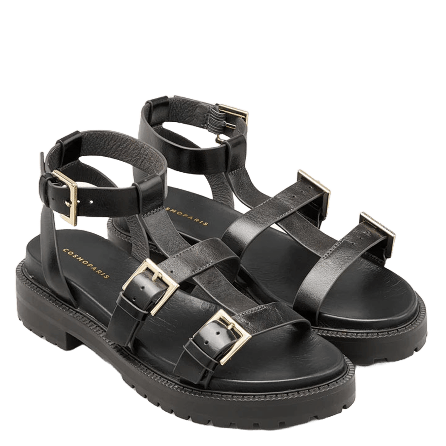Avarca Berlin - Flache Ledersandalen mit Samt COSMOPARIS Schwarz