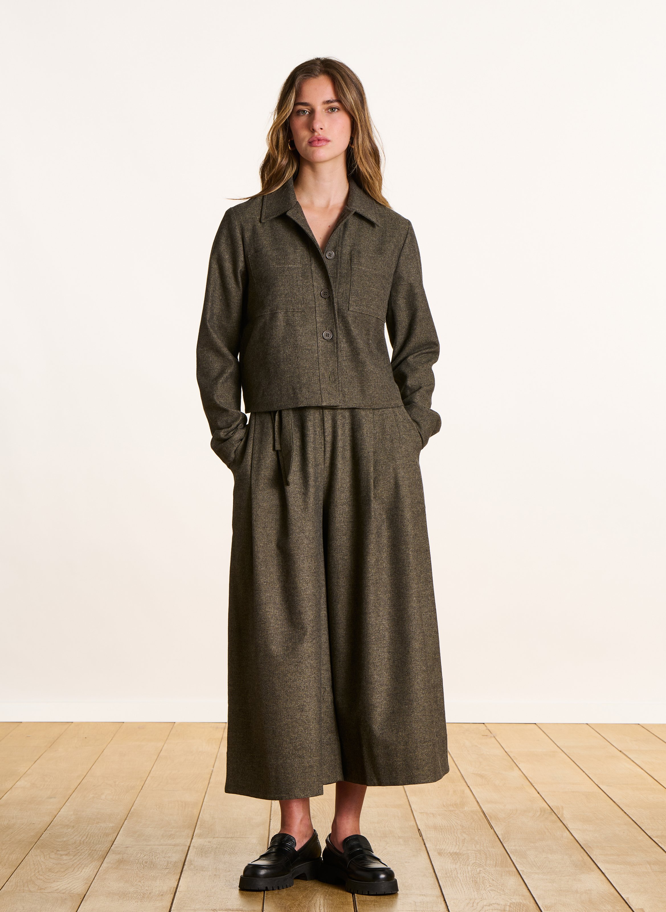 Jacket with shirt collar in blended cotton LA FEE MARABOUTEE Brown