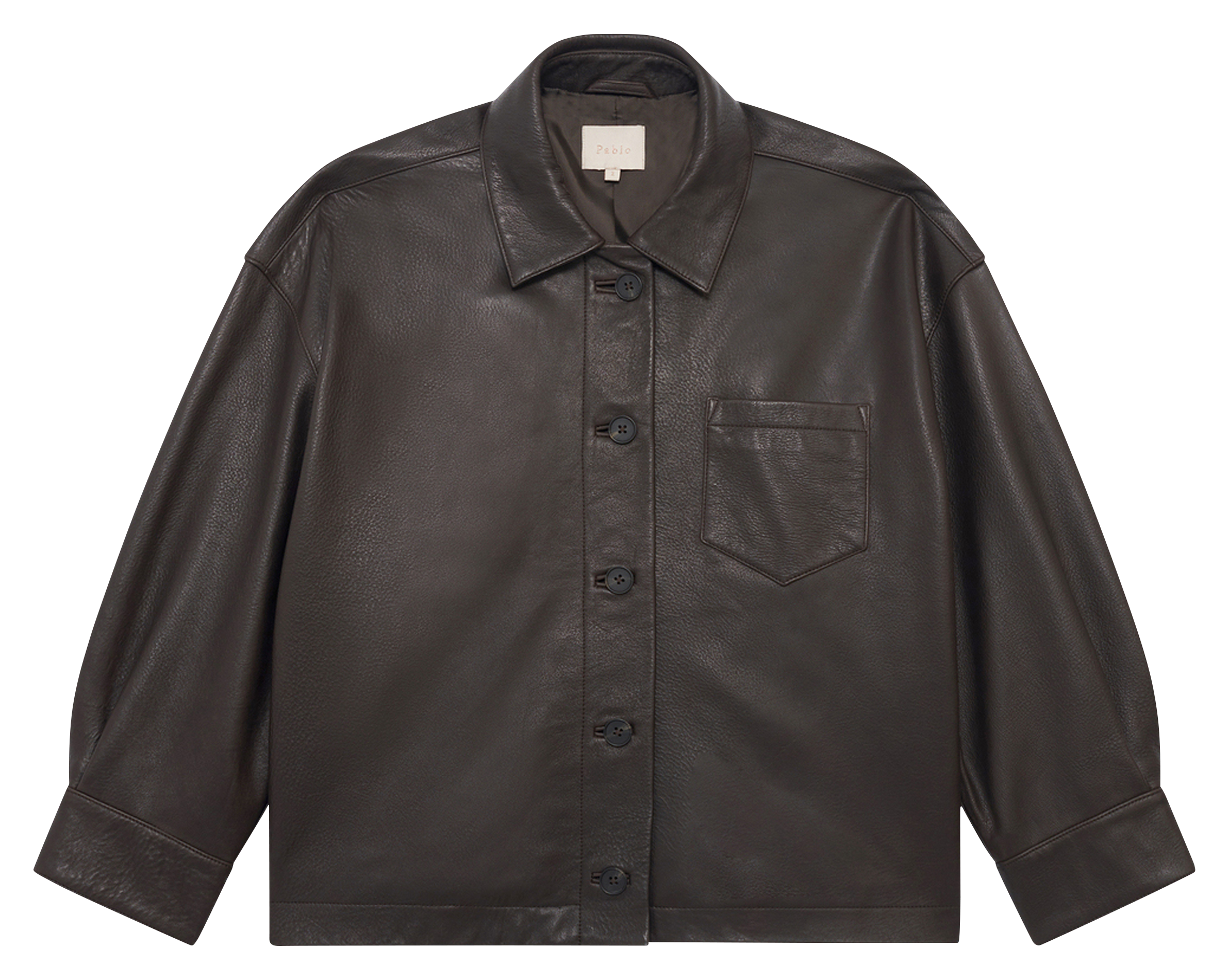 Leren top met klassieke kraag PABLO Bruin