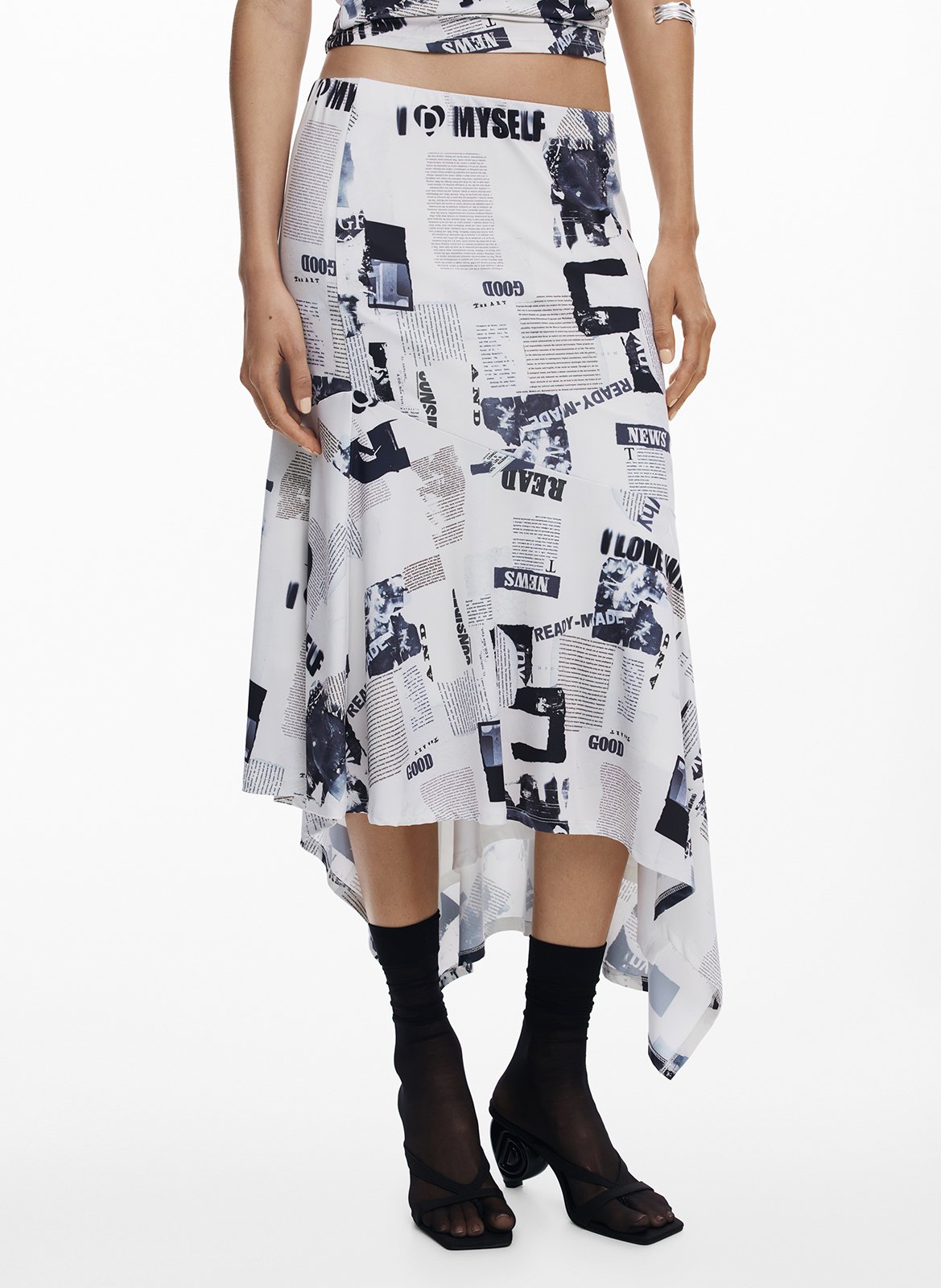 Jupe midi asymétrique DESIGUAL Blanc