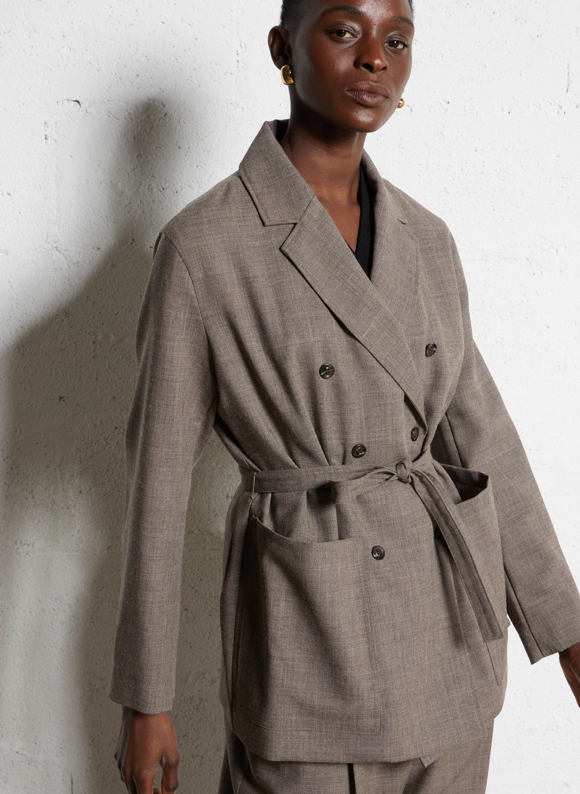 Veste droite en laine SOEUR Marron