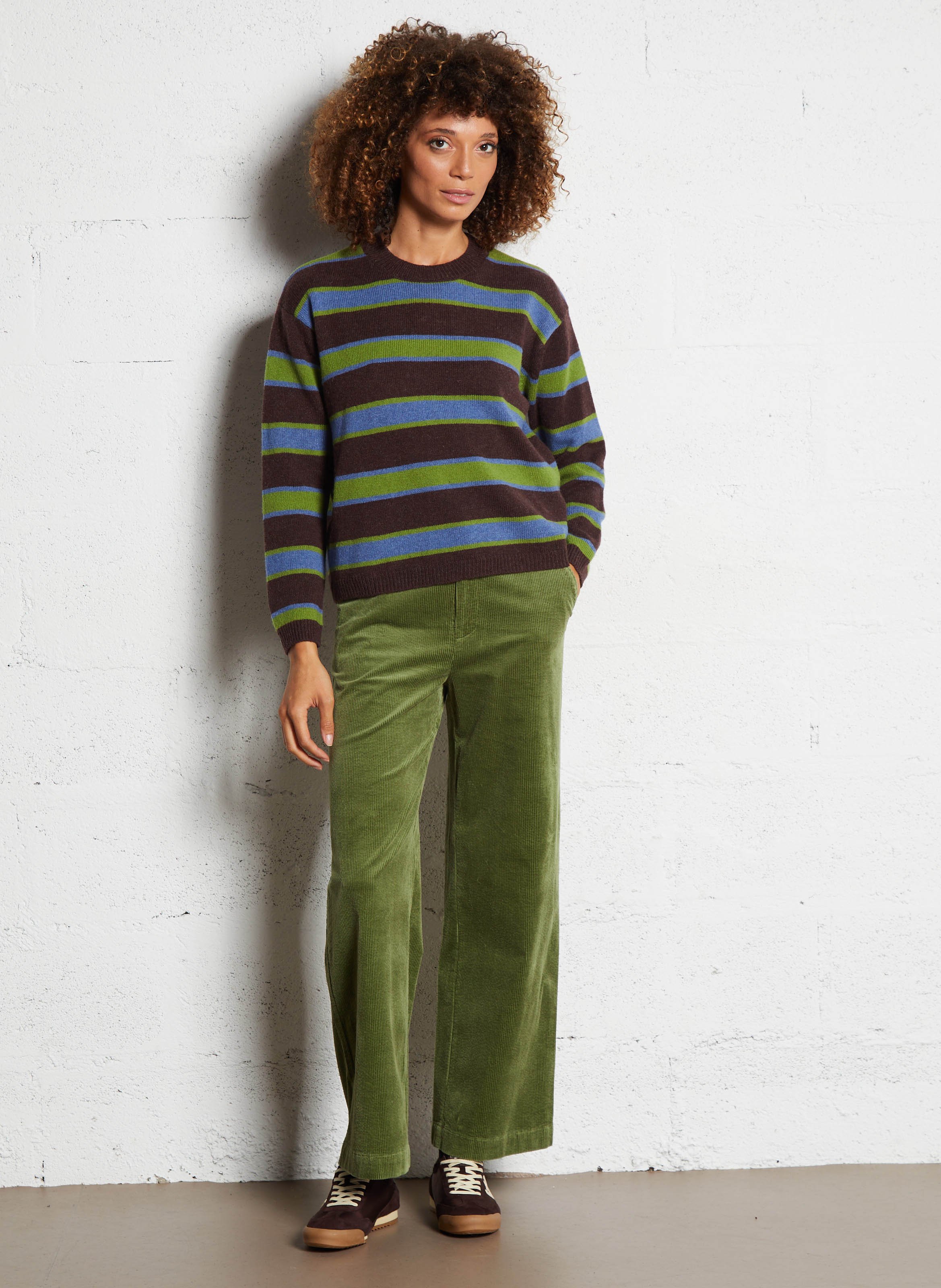 Pantalon large en coton mélangé NICE THINGS Kaki