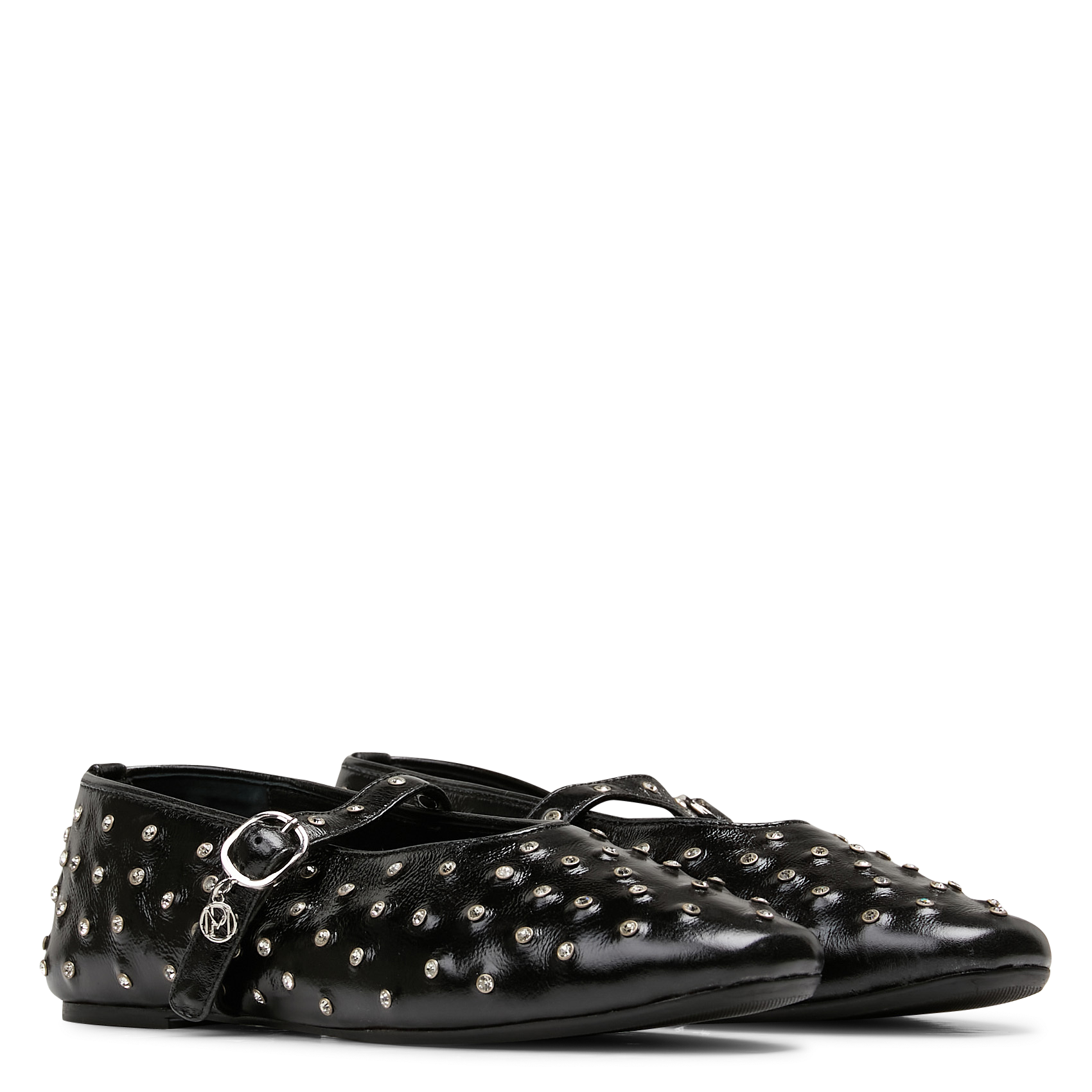 Flat ballet flats with rhinestones in patent leather PETITE MENDIGOTE Black