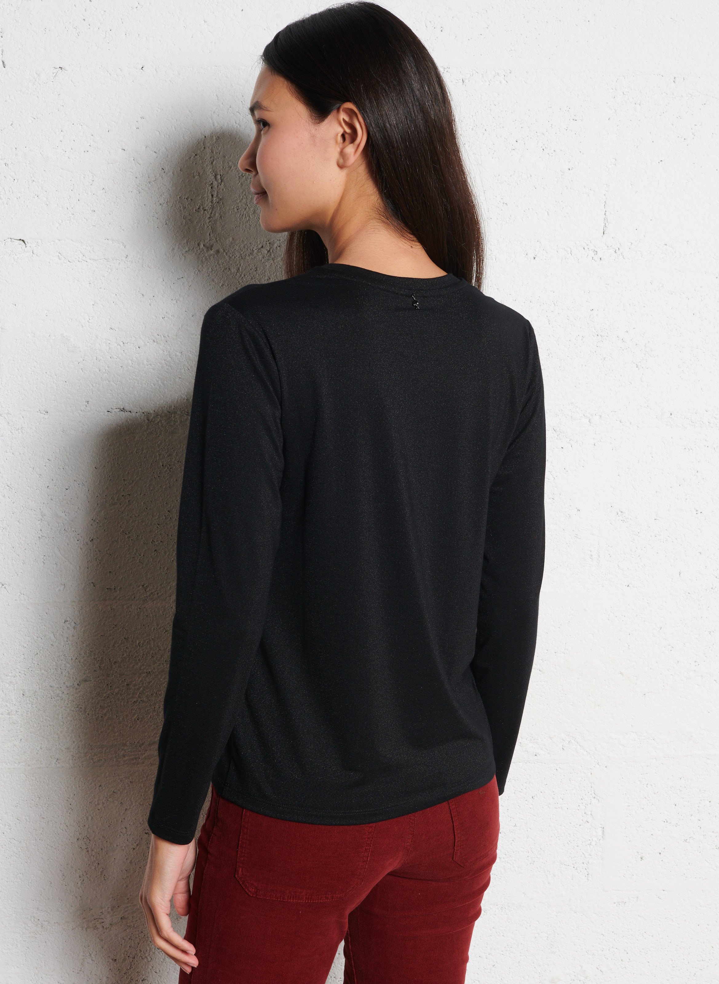 Straight-fit T-shirt met pailletten ONE STEP Zwart