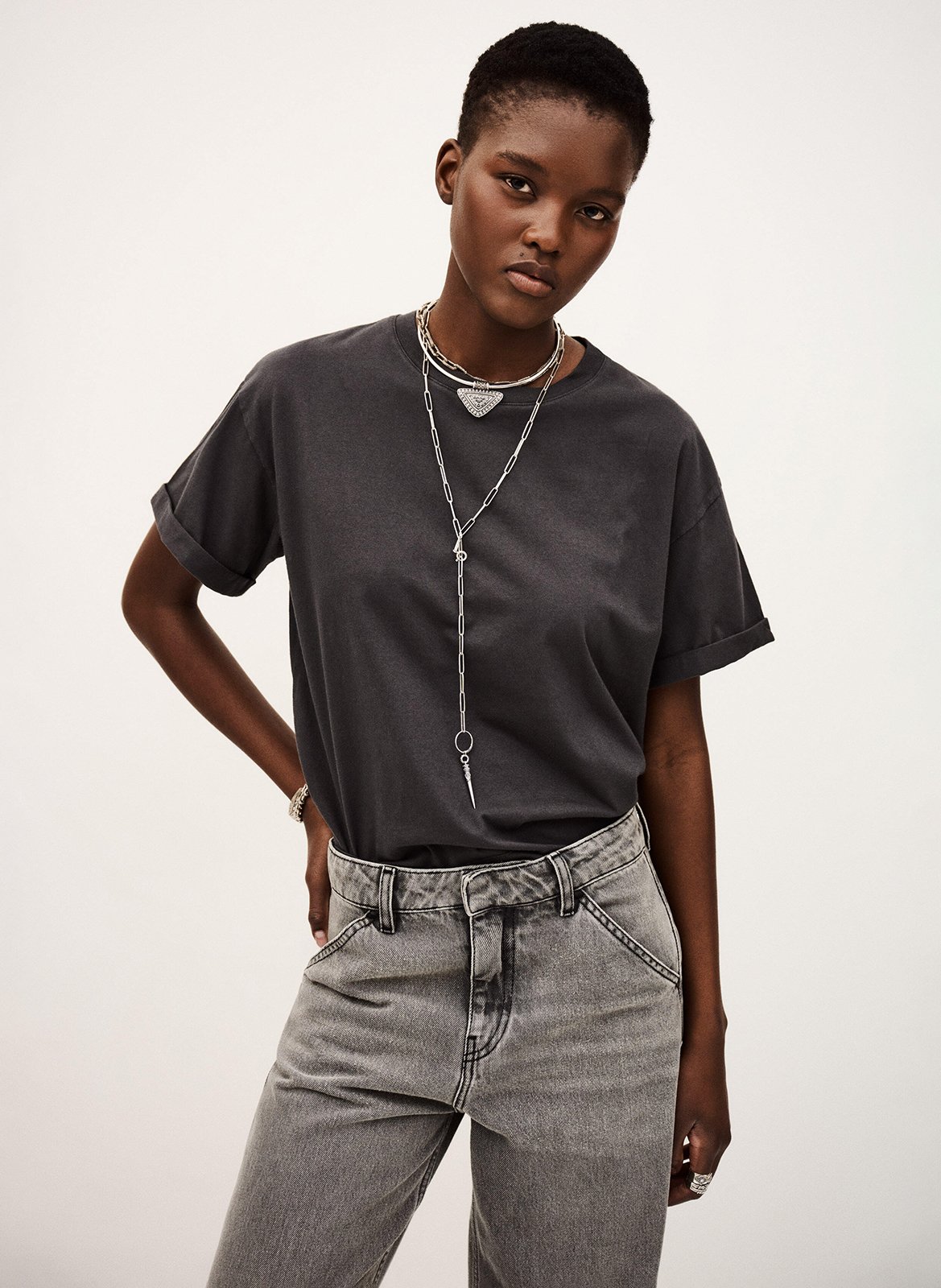 Tee-shirt col rond en coton BA&SH Noir