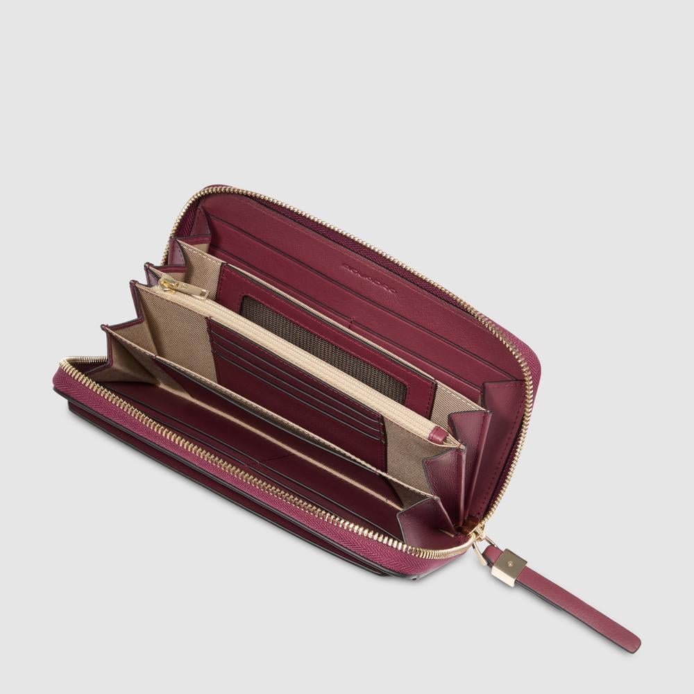 Grand portefeuille femme avec 4 soufflets, porte-monnaie, porte-cartes de crédit et protection rfid PIQUADRO Rouge