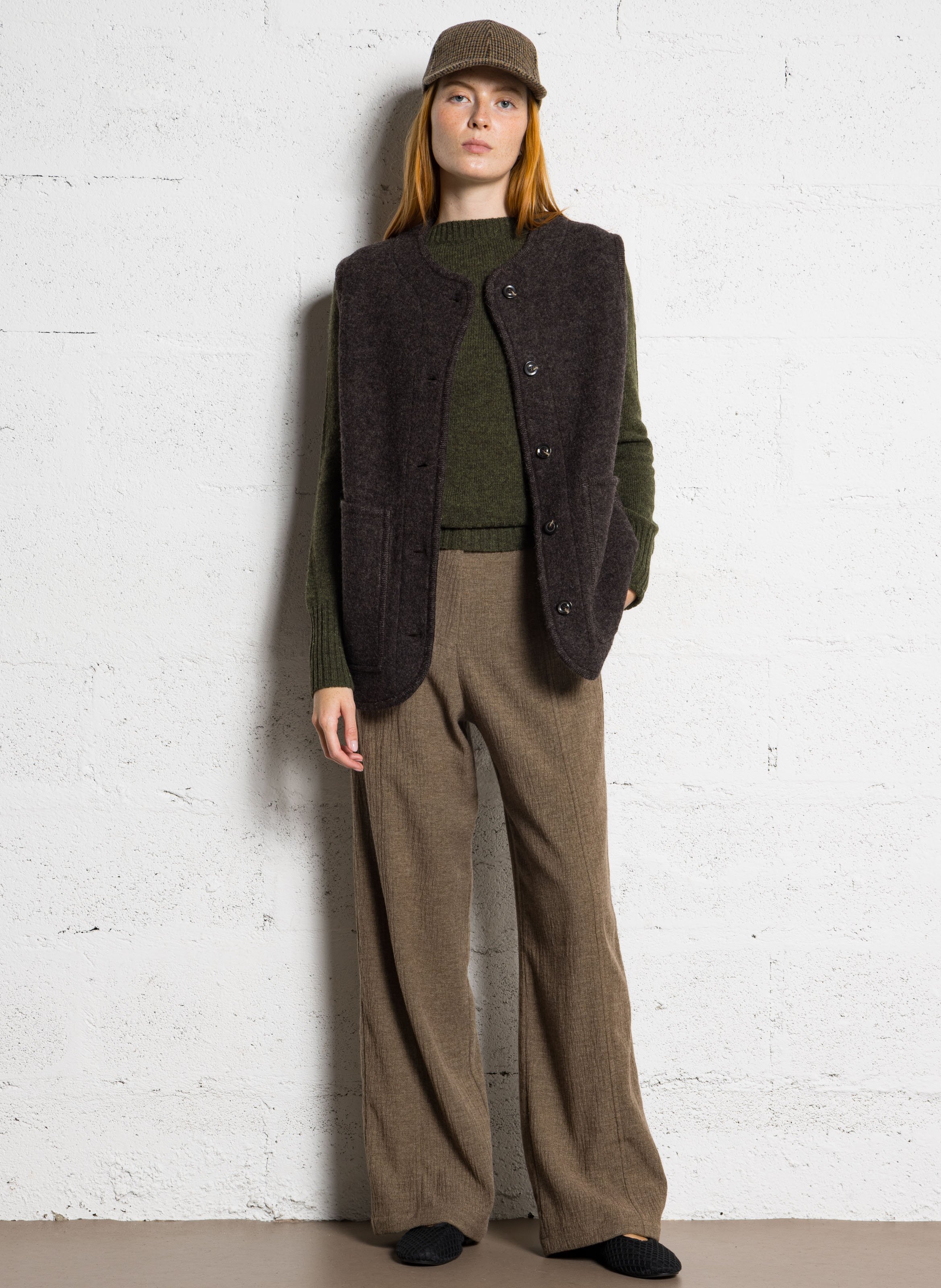 Blouson col rond en laine SOEUR Marron