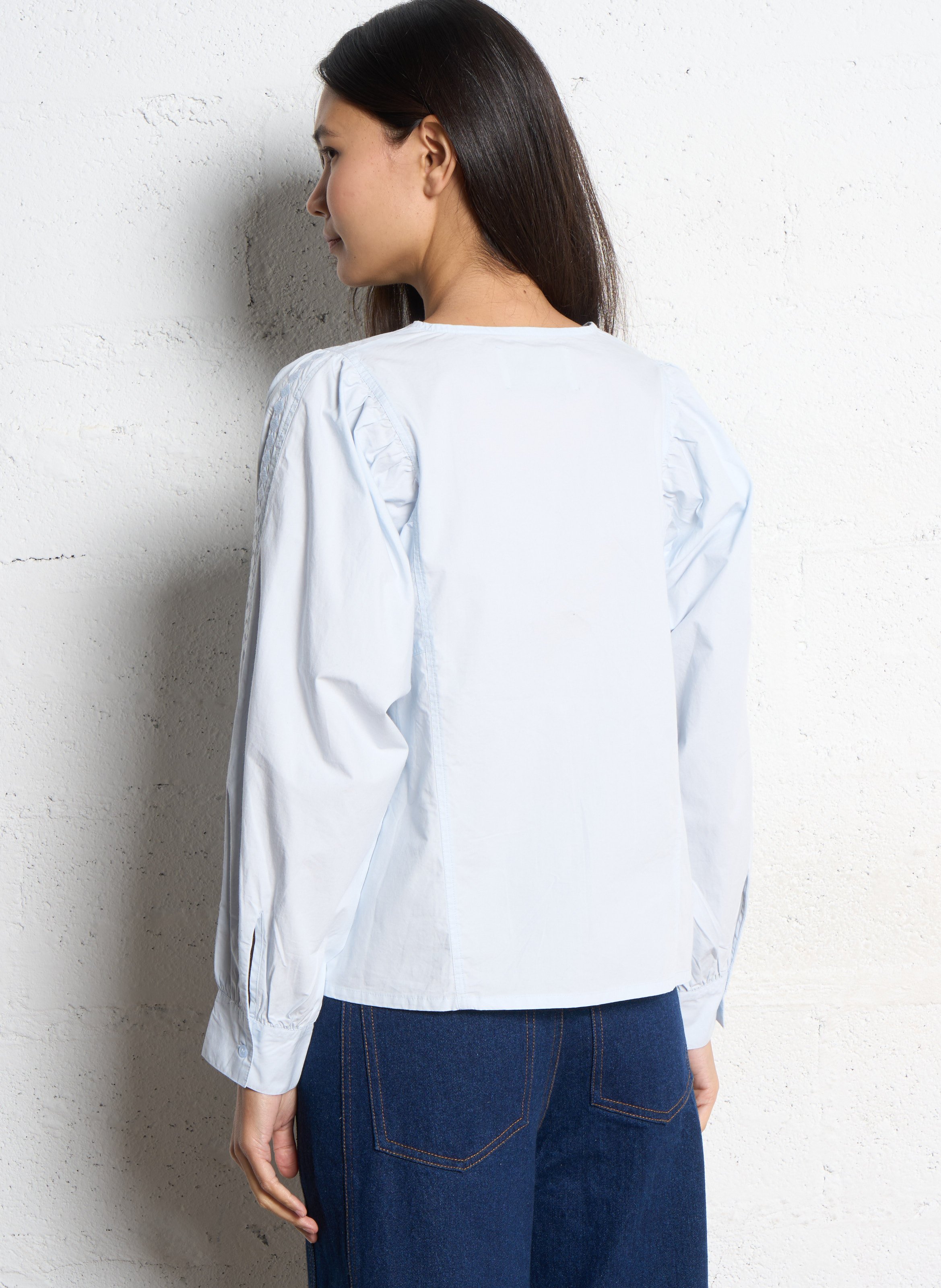 Loose-fit cotton shirt with round neck THE TINY BIG SISTER Blue