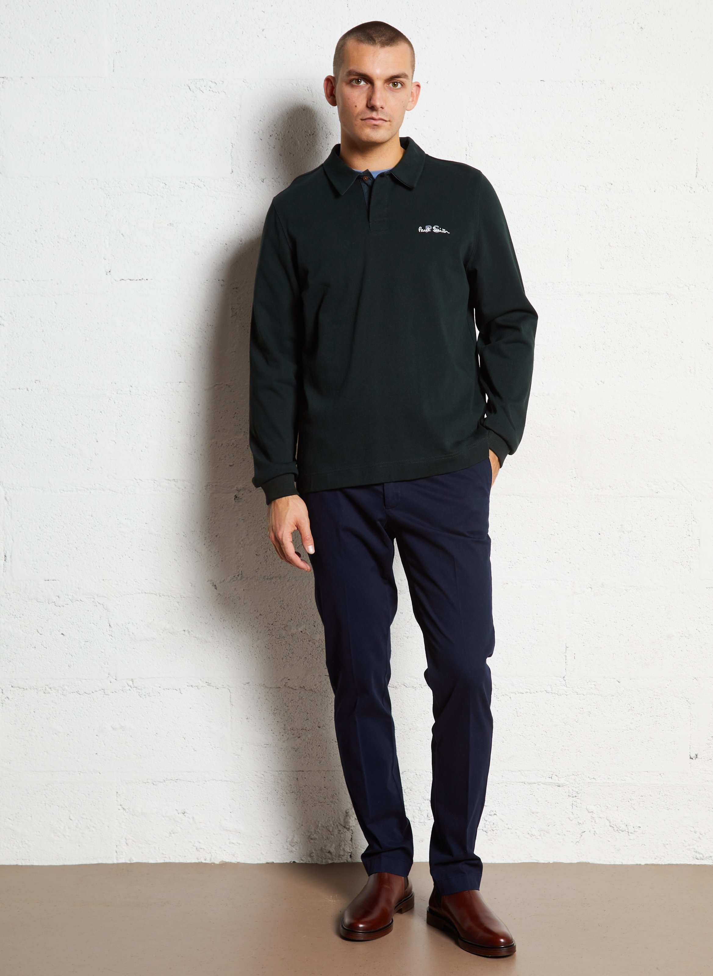 Regular long-sleeved polo with chest embroidery PAUL SMITH Green