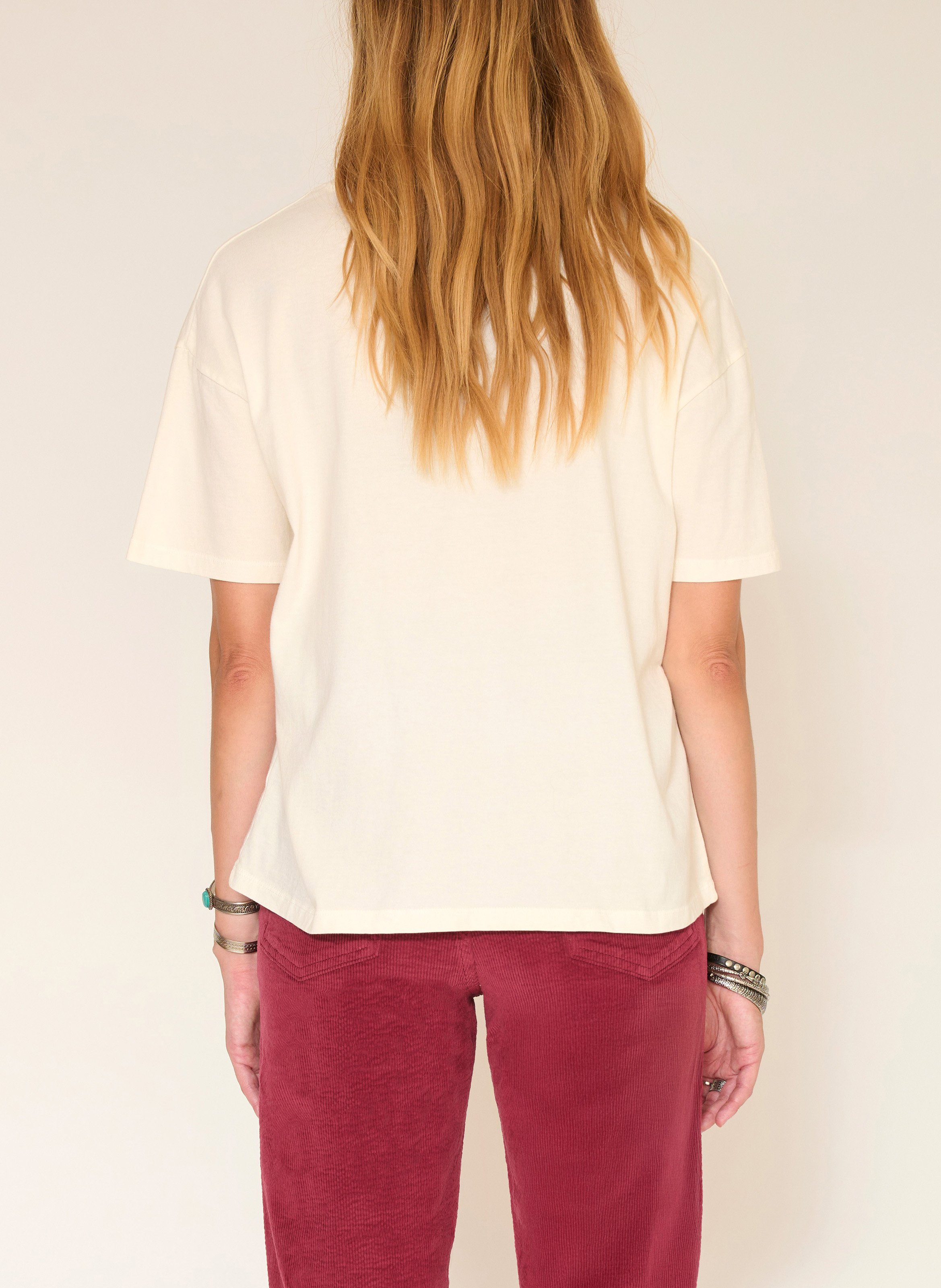 Tee-shirt oversize col V en coton MKT Beige