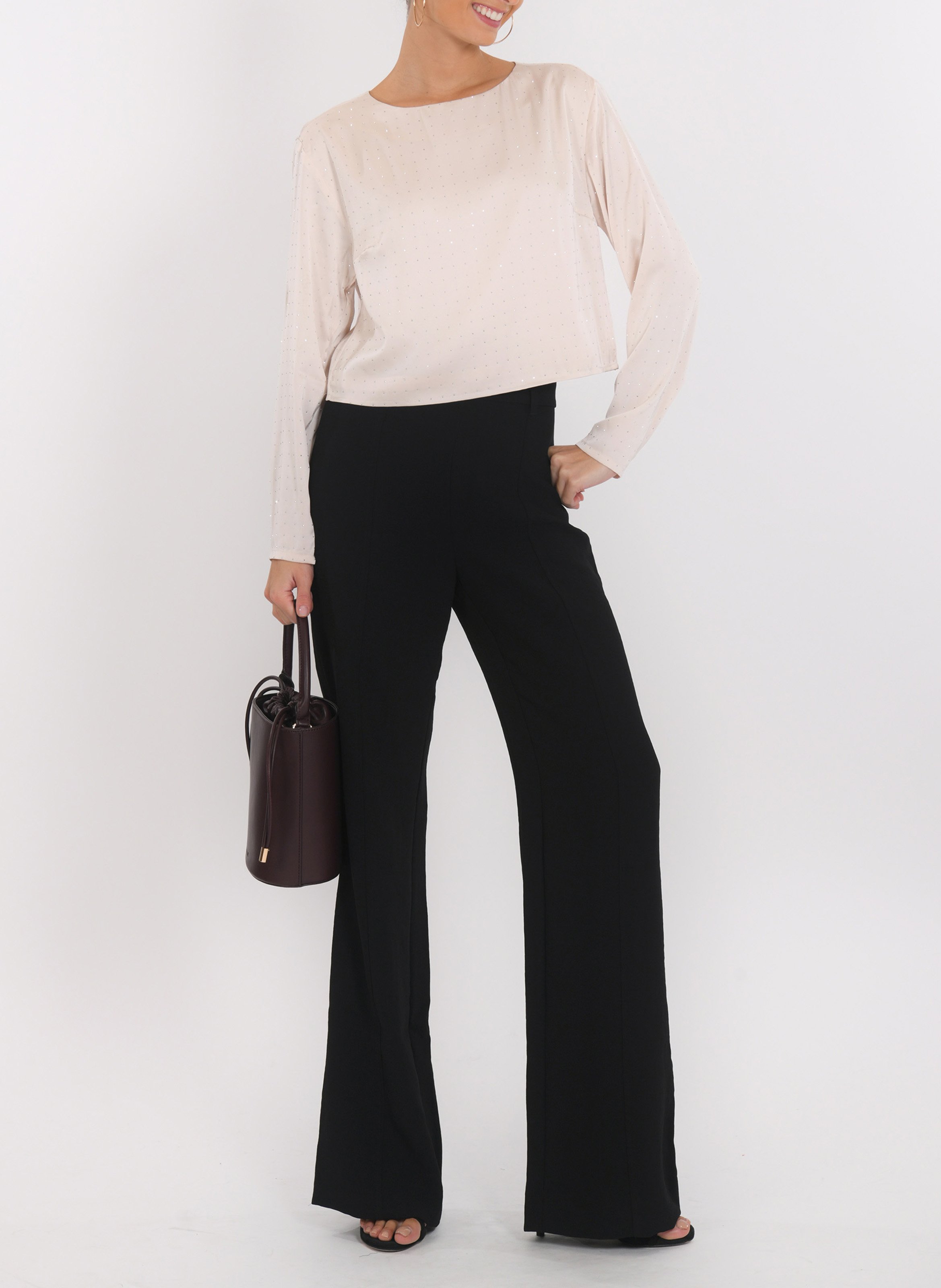 Top met boothals en strass KOOKAI Beige