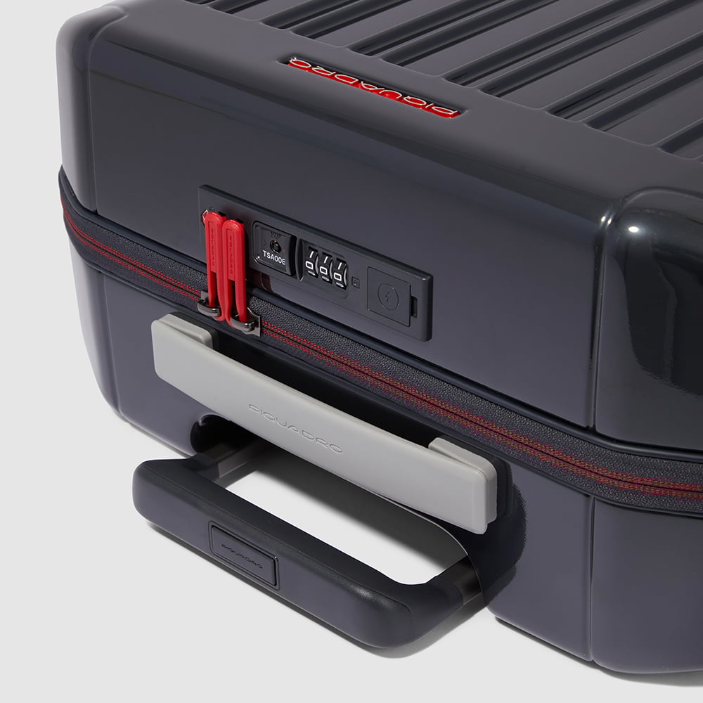 Cabin trolley suitcase with 4 wheels, TSA lock, and USB and USB type-C ports PIQUADRO Grey