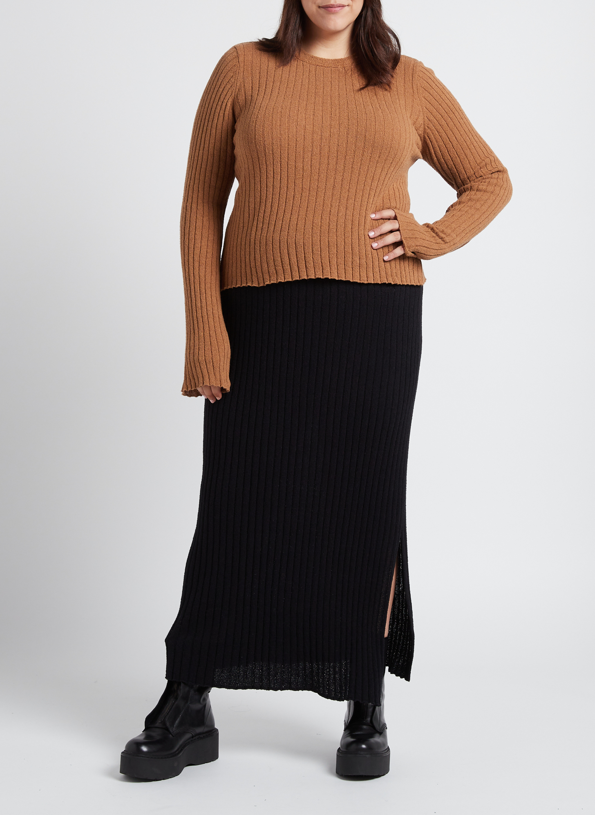 Trui met ronde hals | katoenblend GINA TRICOT Bruin