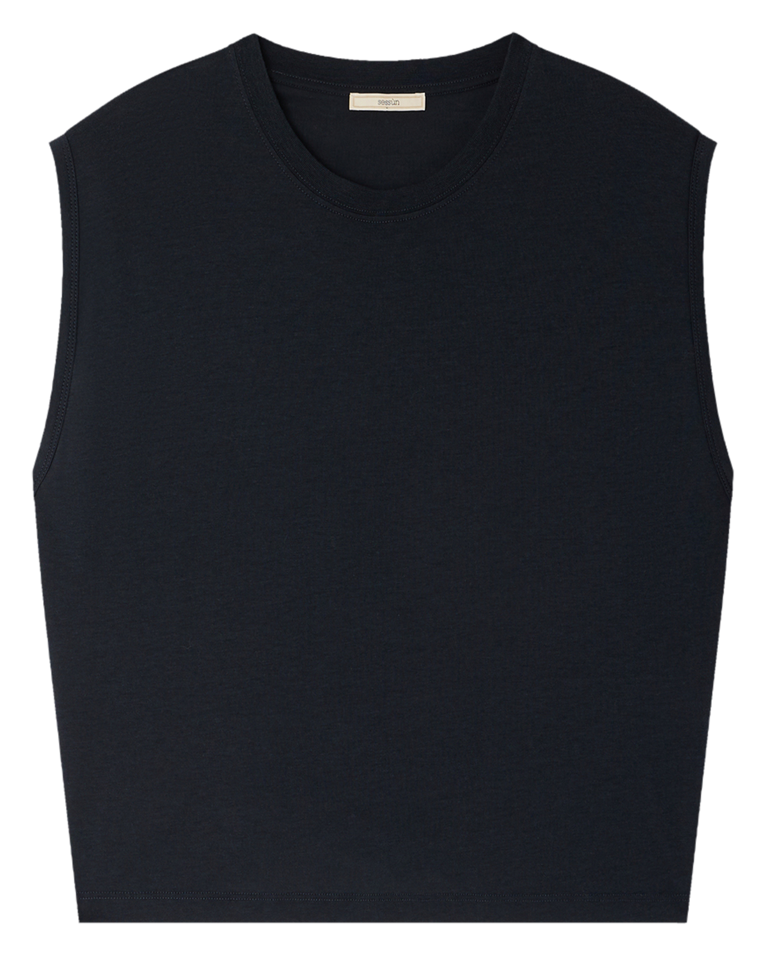 Loose-fit round-neck T-shirt with shoulder pads SESSUN Black