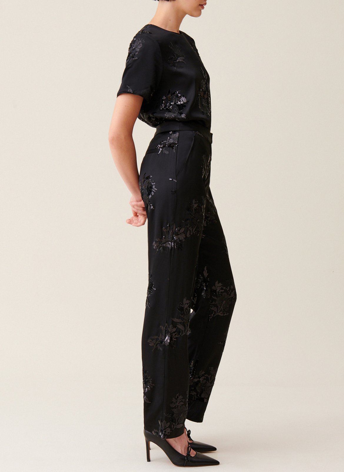 Pantalon droit à sequins brodés CLAUDIE PIERLOT Noir