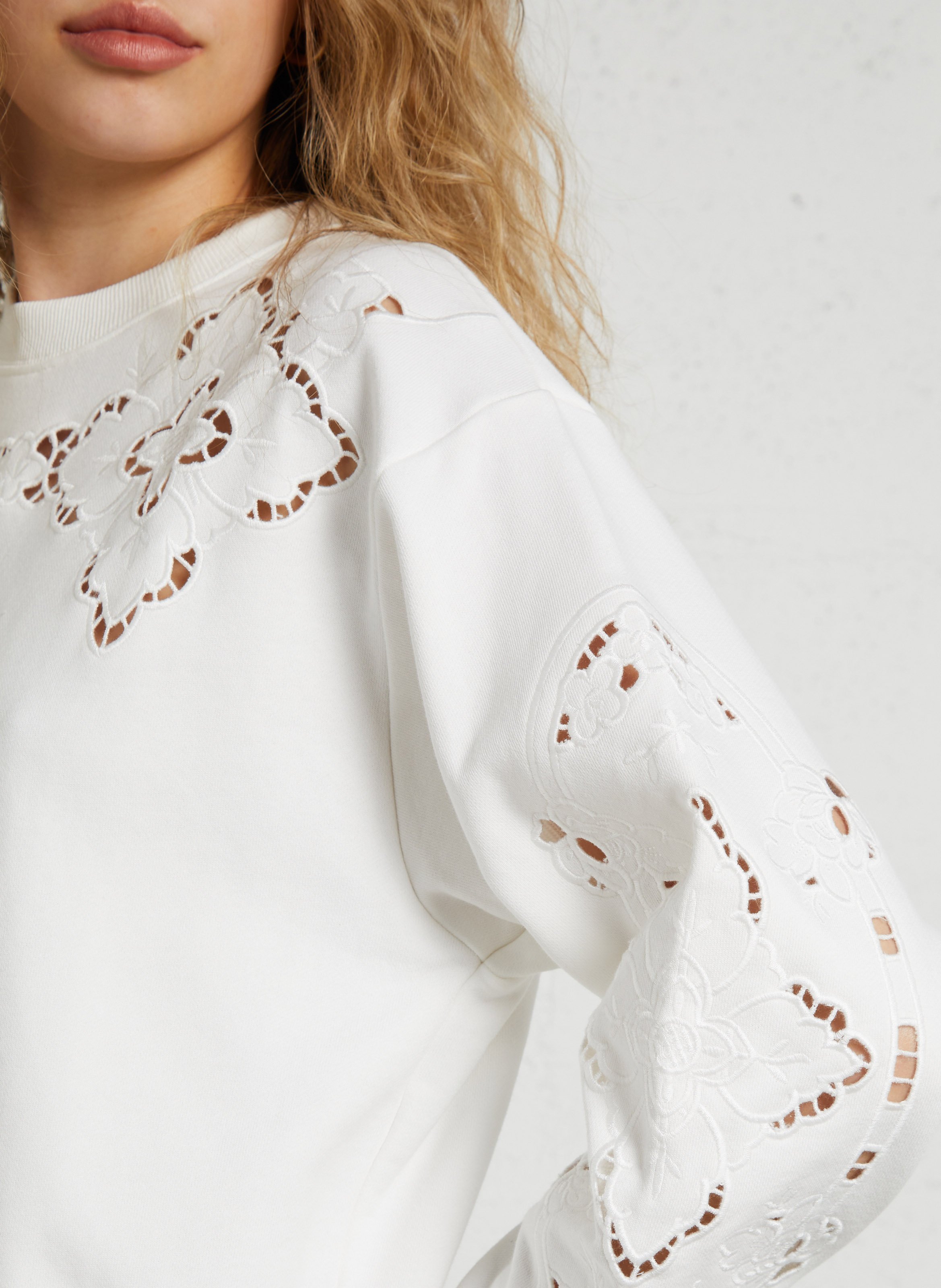 Oversized, katoenen sweater met ronde hals BERENICE Wit