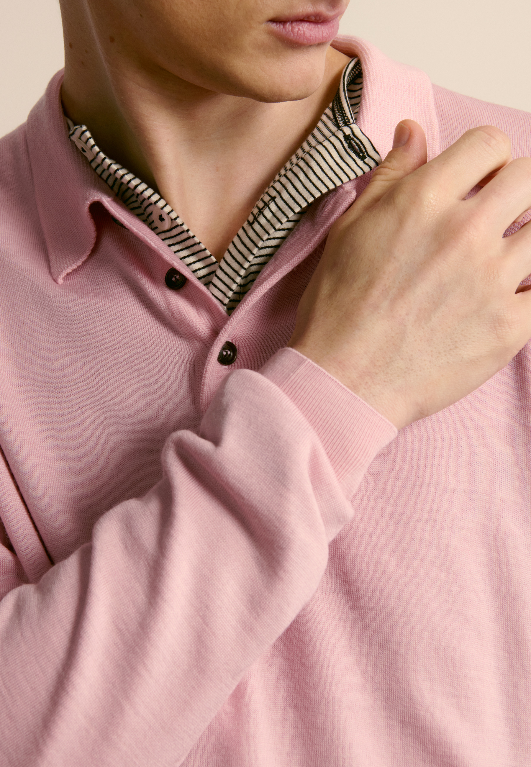 Long-sleeve Merino wool polo MAISON MONTAGUT Pink