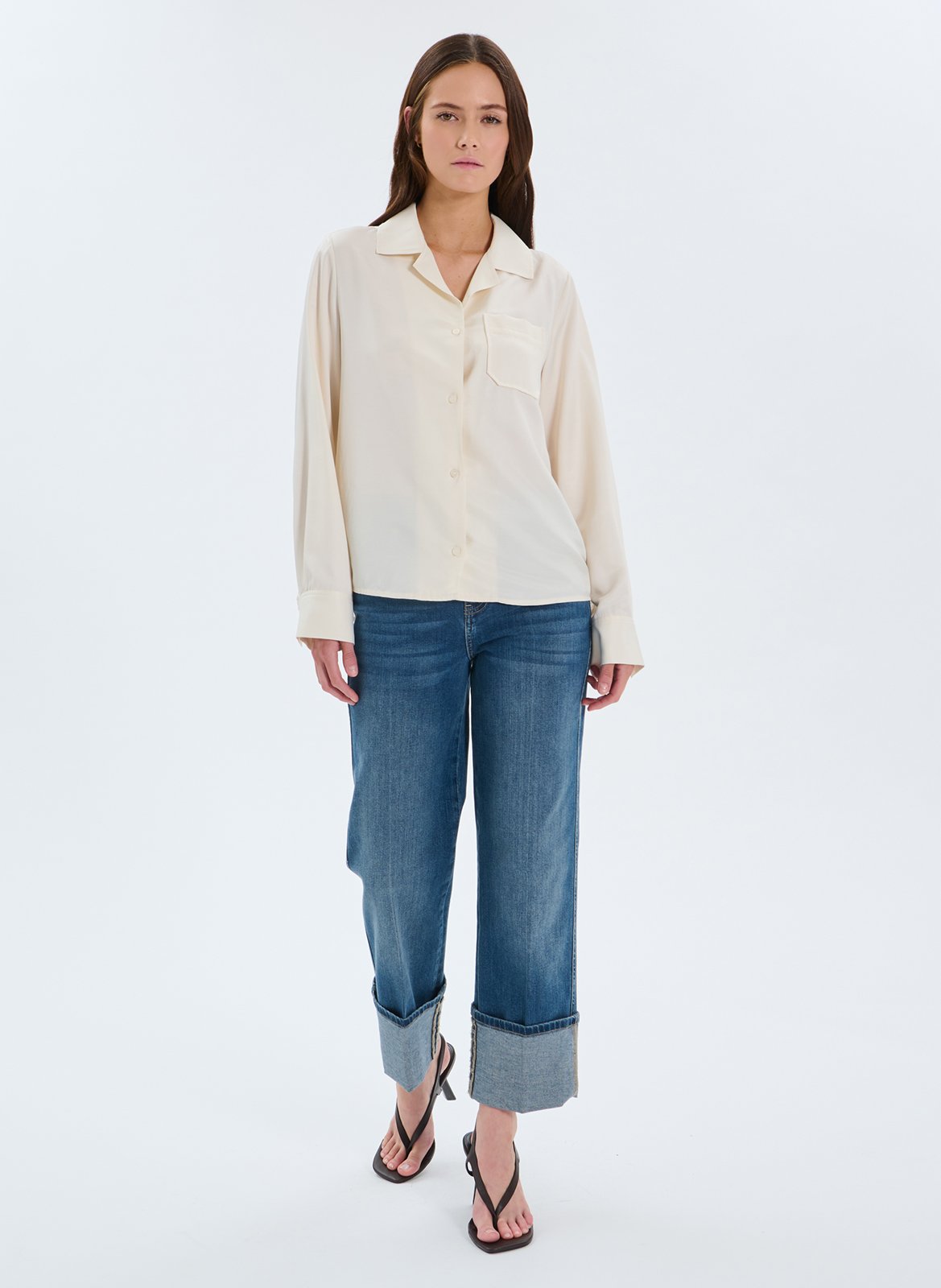 Rechte blouse met kraag met revers ZAPA Wit