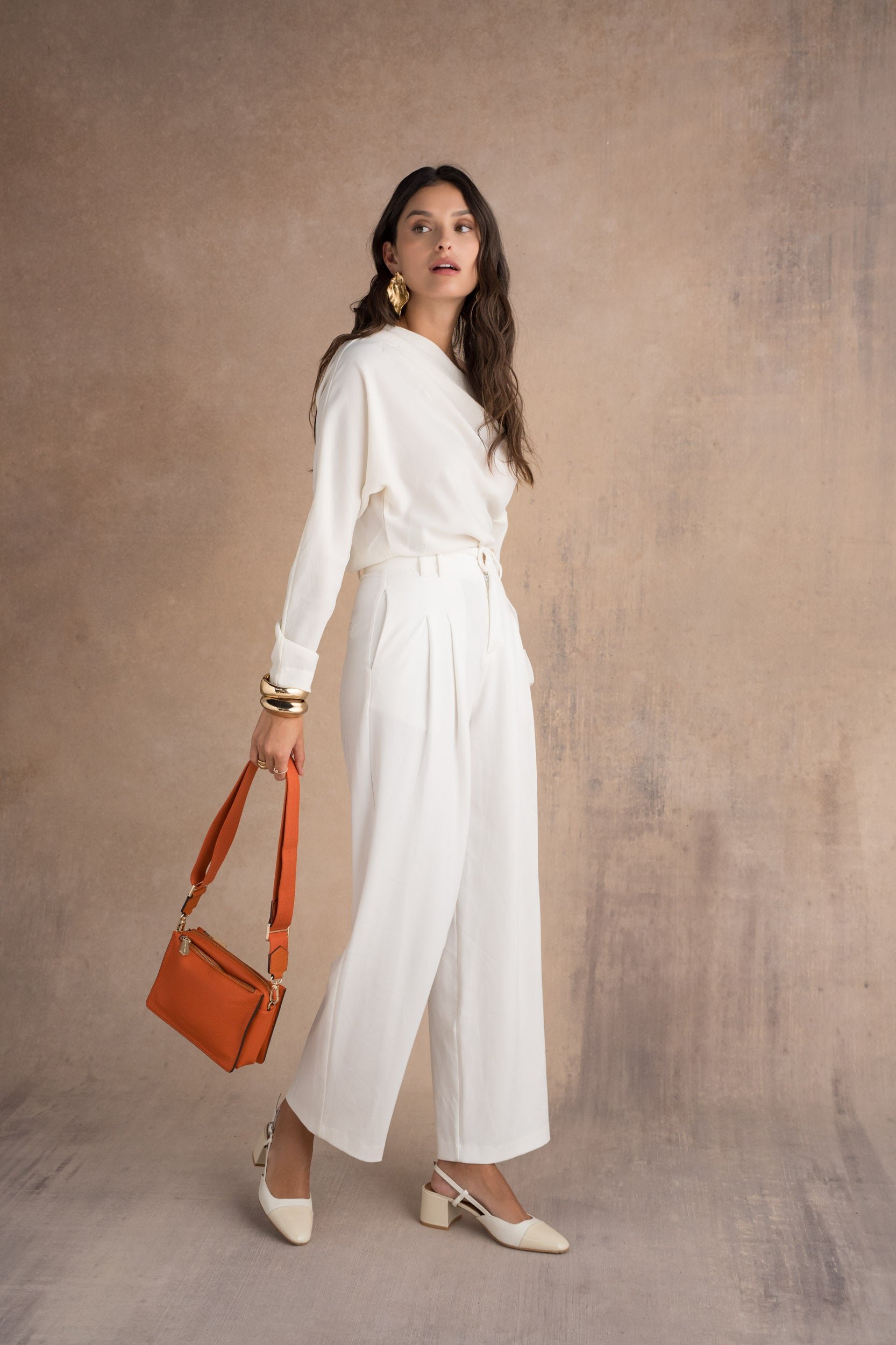 Large leather crossbody bag POURCHET Orange