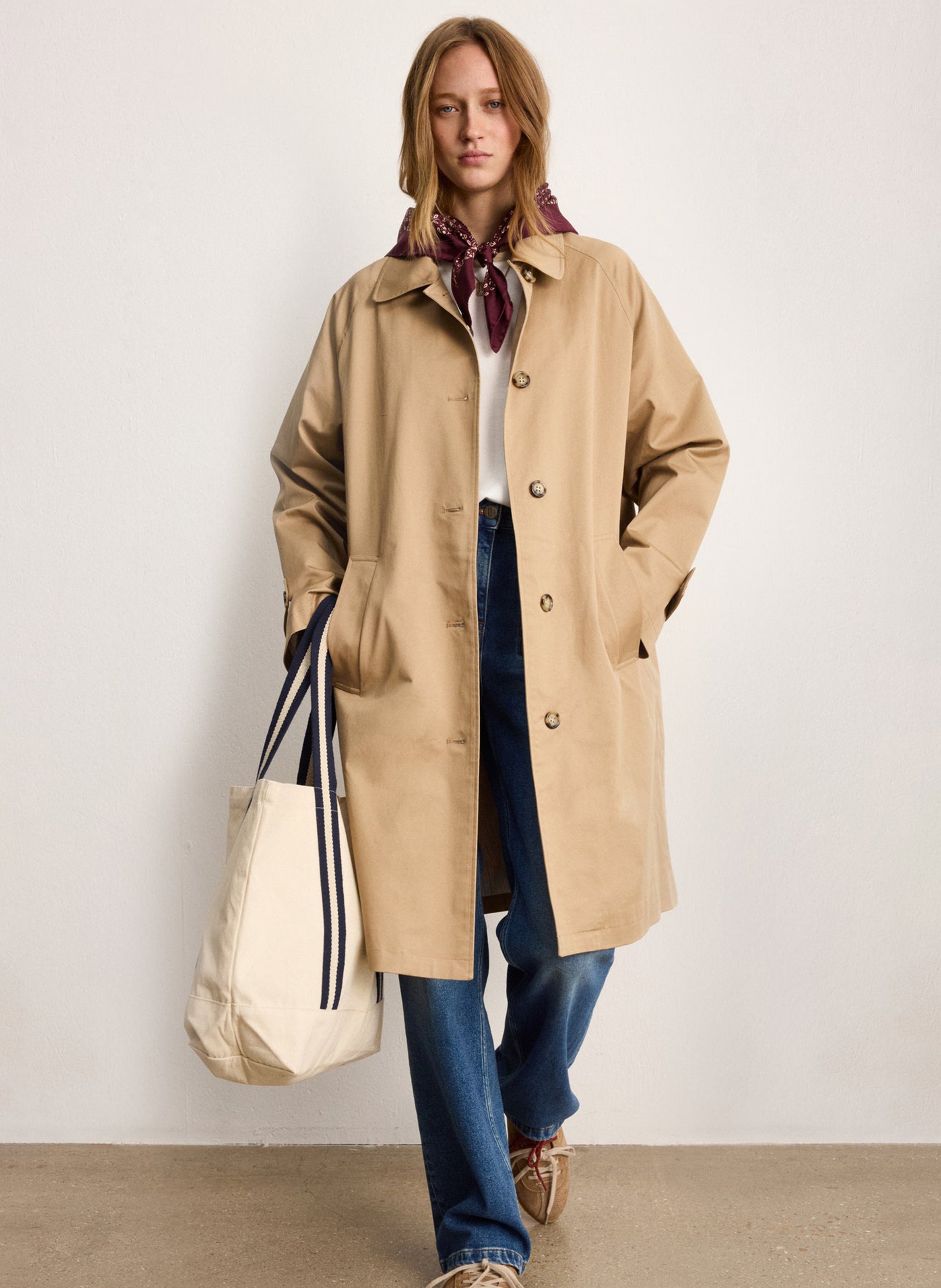 Trench col chemise en coton mélangé PABLO Beige