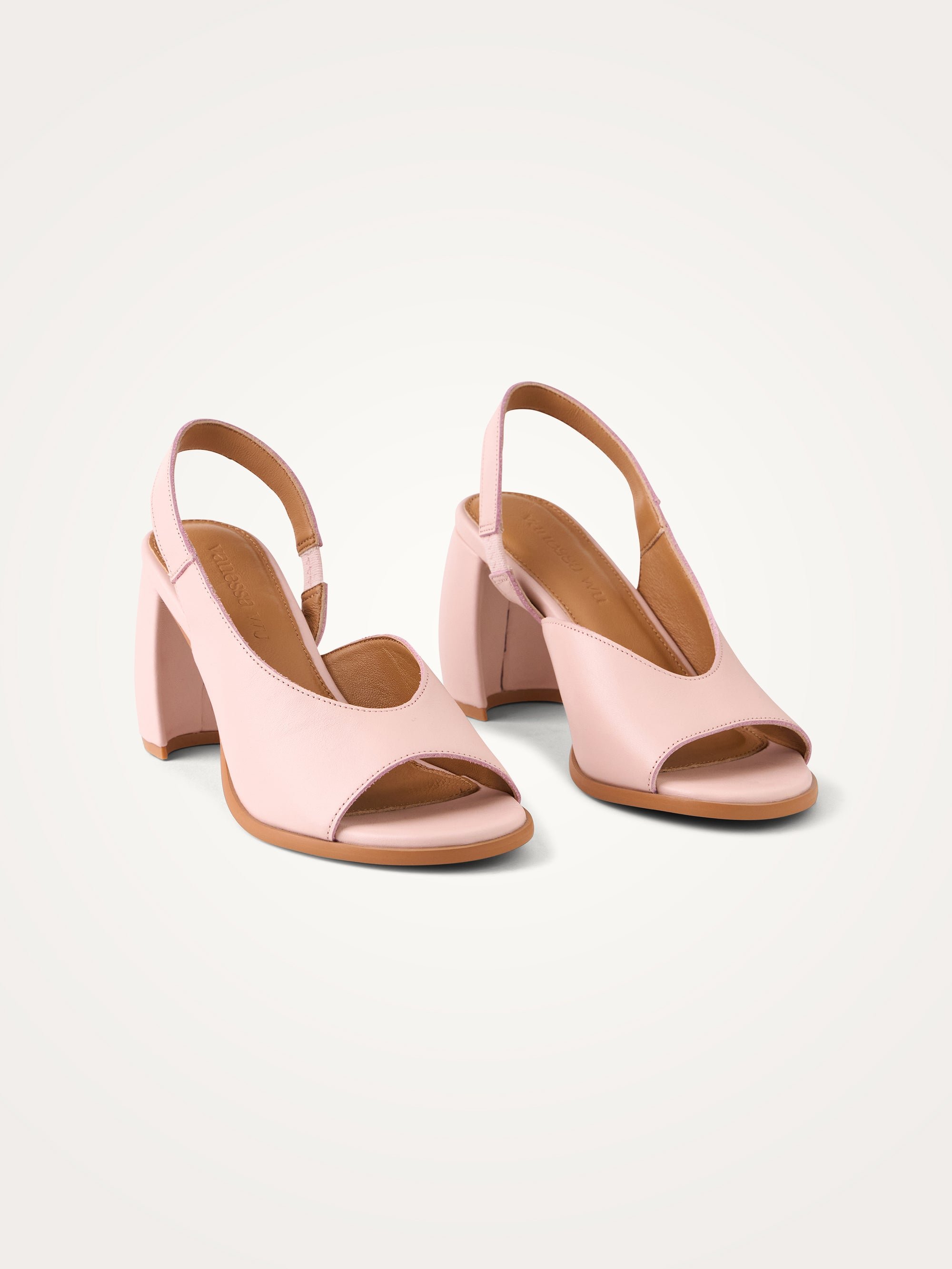 Sandals with ankle strap and half-moon heel in leather VANESSA WU Pink