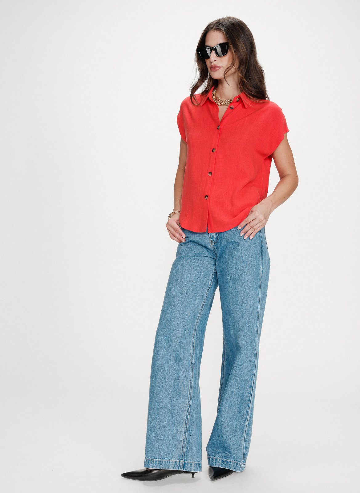 Chemise manches courtes unie Rouge