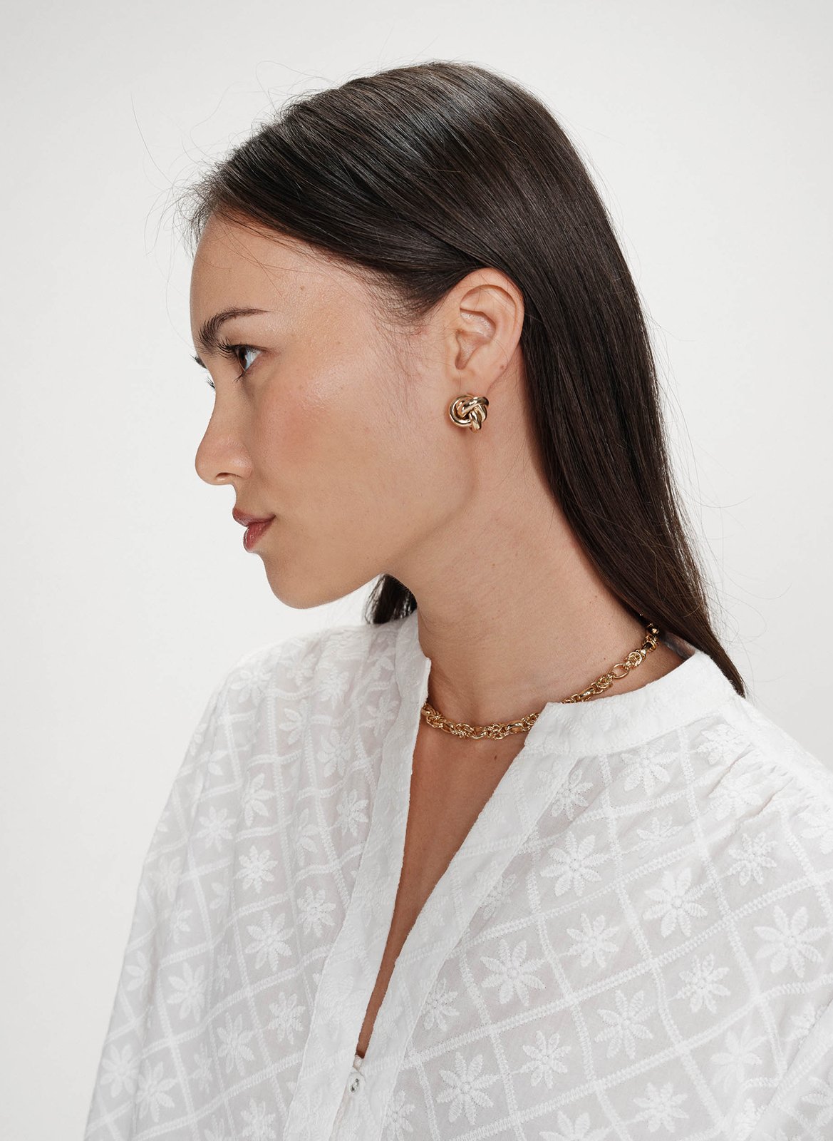 Rechte blouse met V-hals van geborduurd katoen GRACE ET MILA Wit