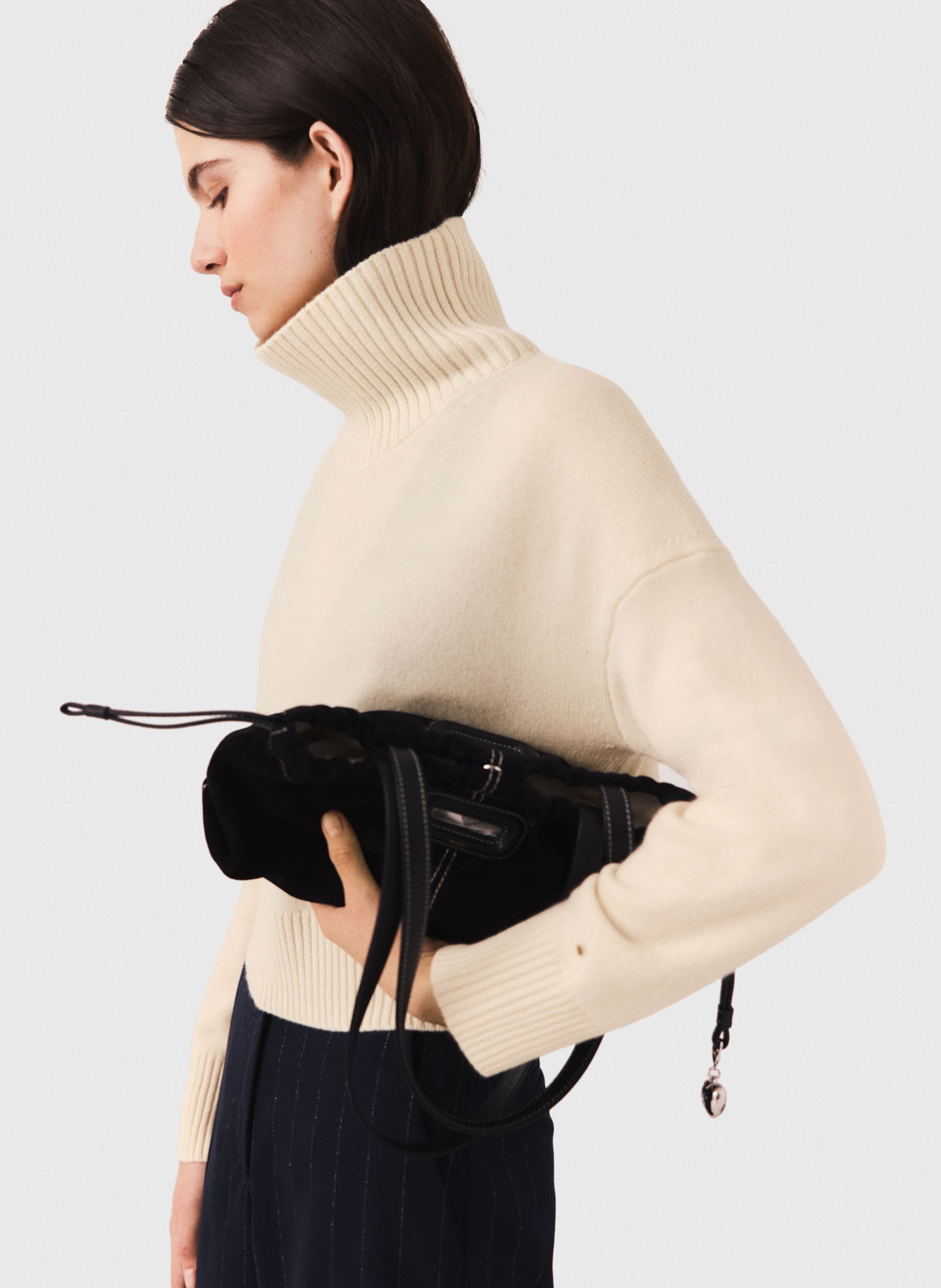 Pull col montant en cachemire mélangé MAJE Beige