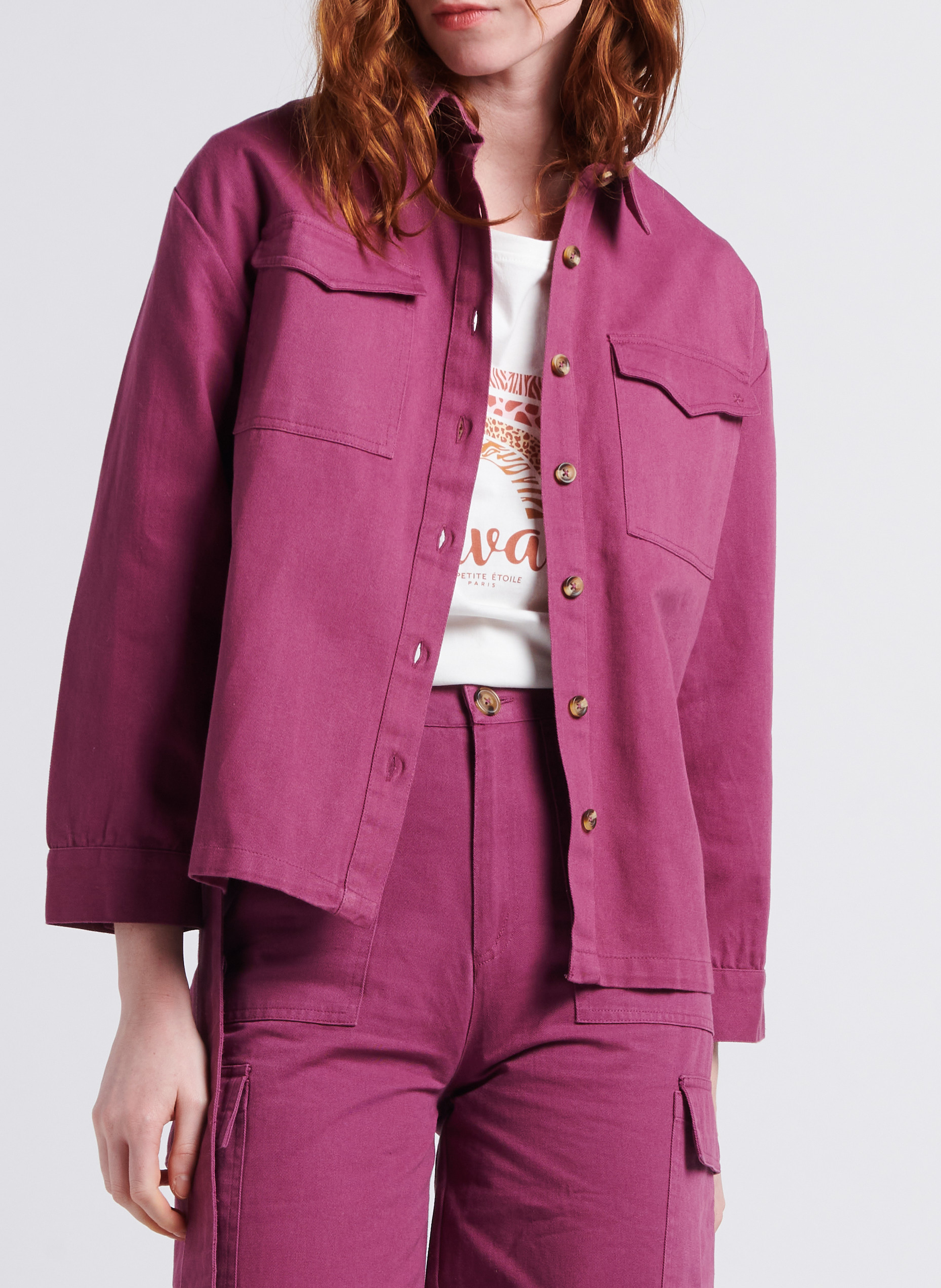 Cotton twill denim jacket with classic collar LA PETITE ETOILE Purple