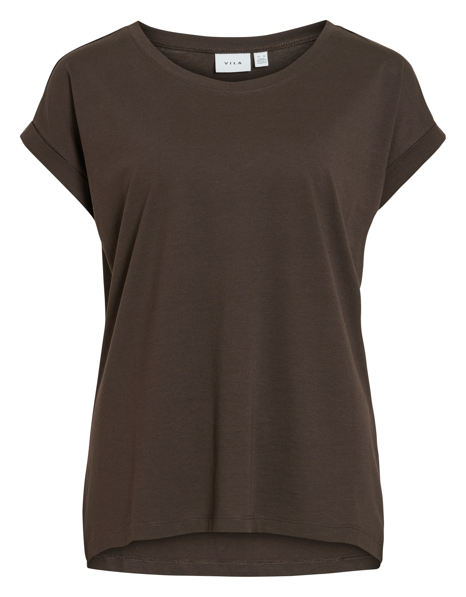 T-shirt van katoenmix met ronde hals VILA Bruin