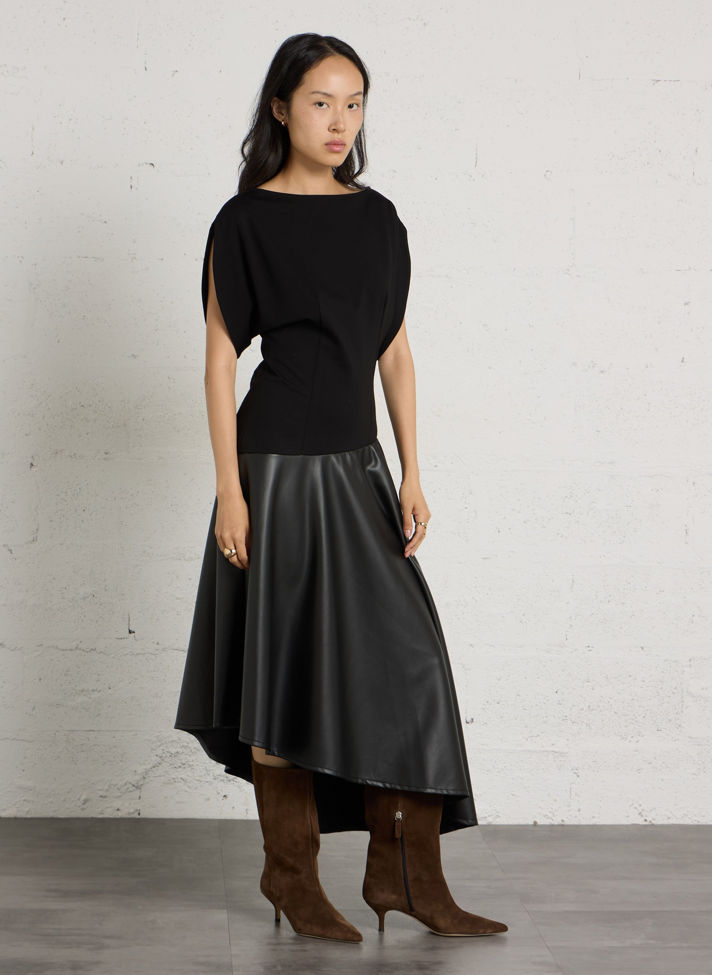 Robe asymétrique bi-matière IMPERIAL Noir