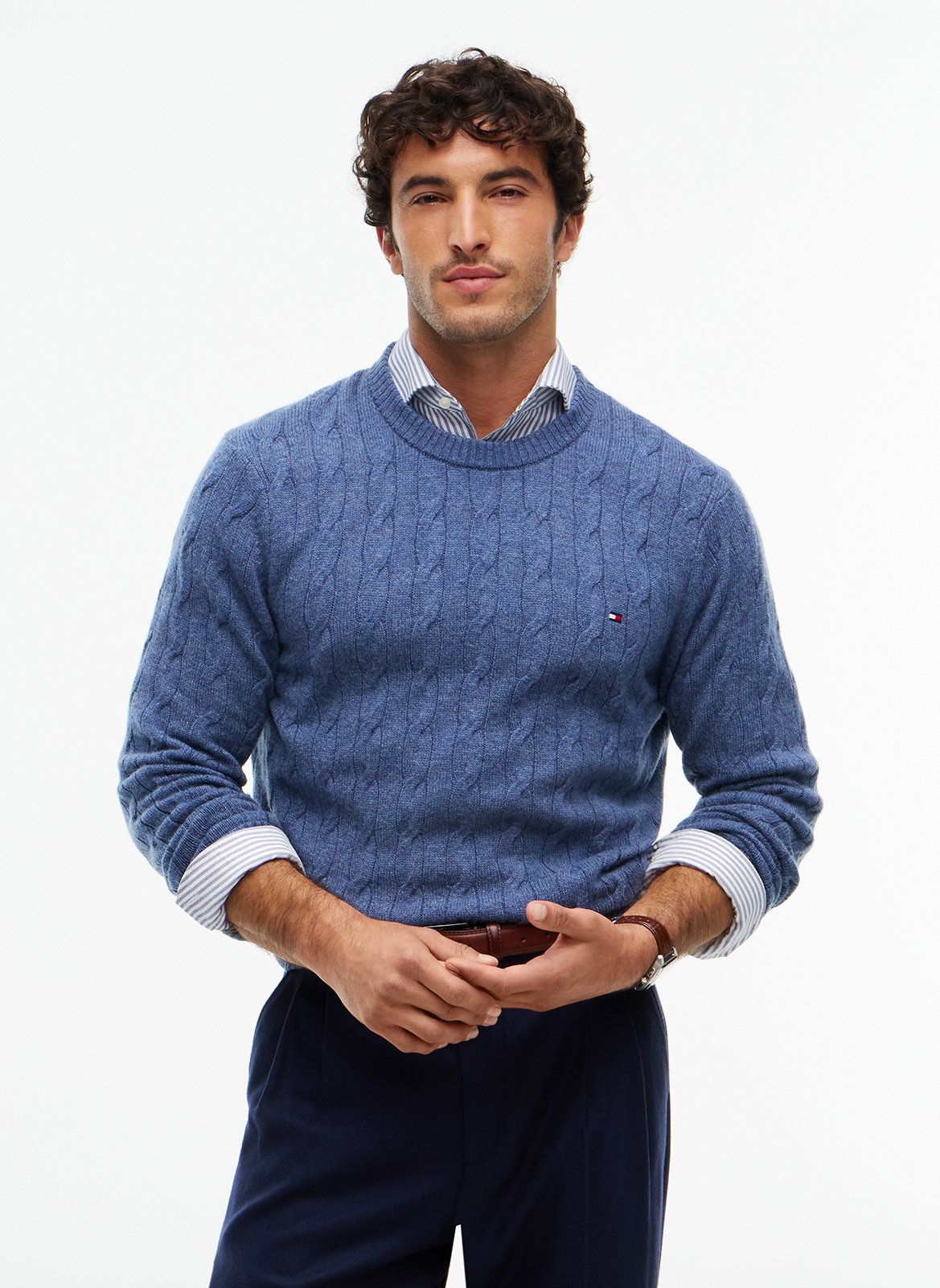 Pull col rond tressé en laine TOMMY HILFIGER