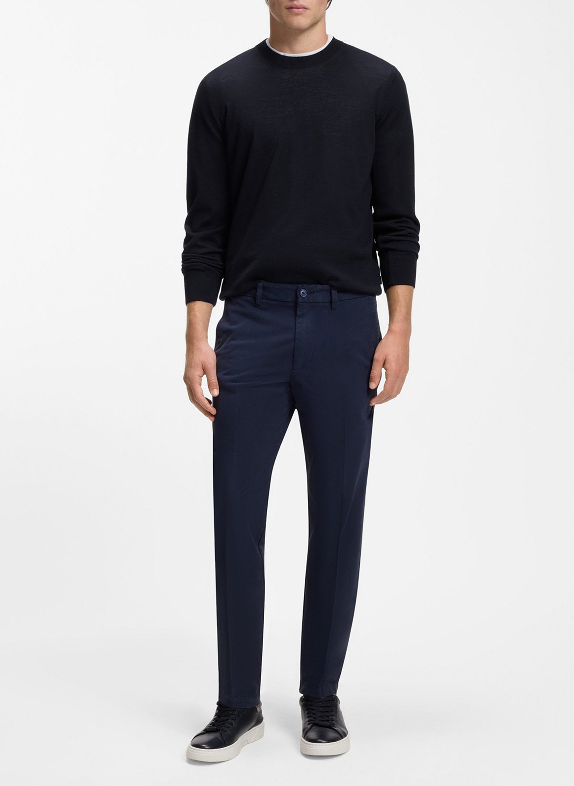 Pull col rond en laine  BOSS Bleu