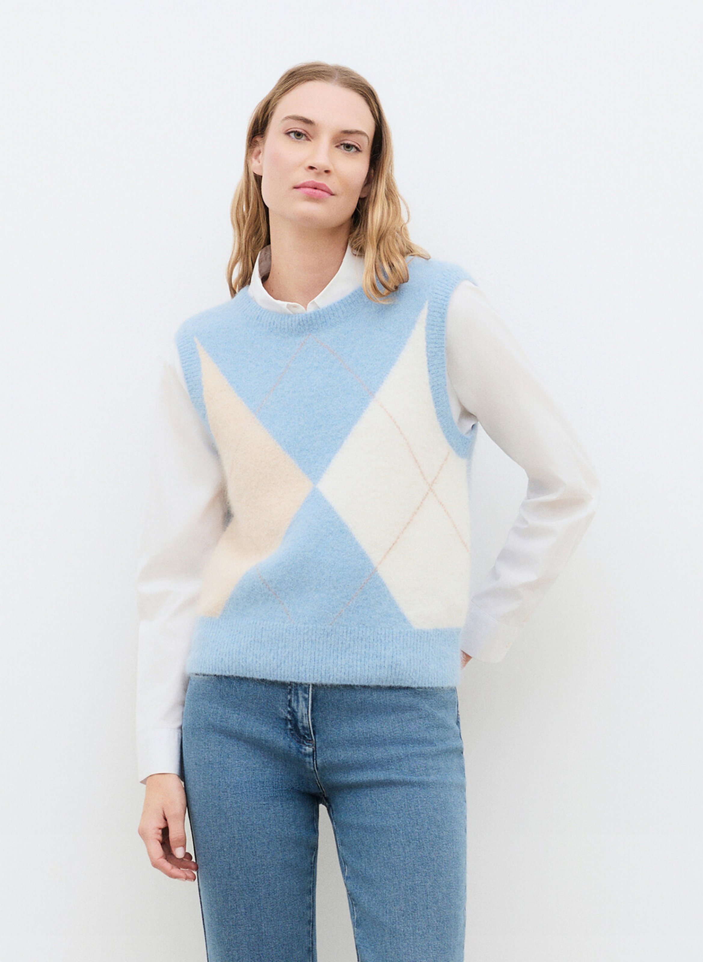 Pull sans manche droit en laine mélangée CAROLL Bleu