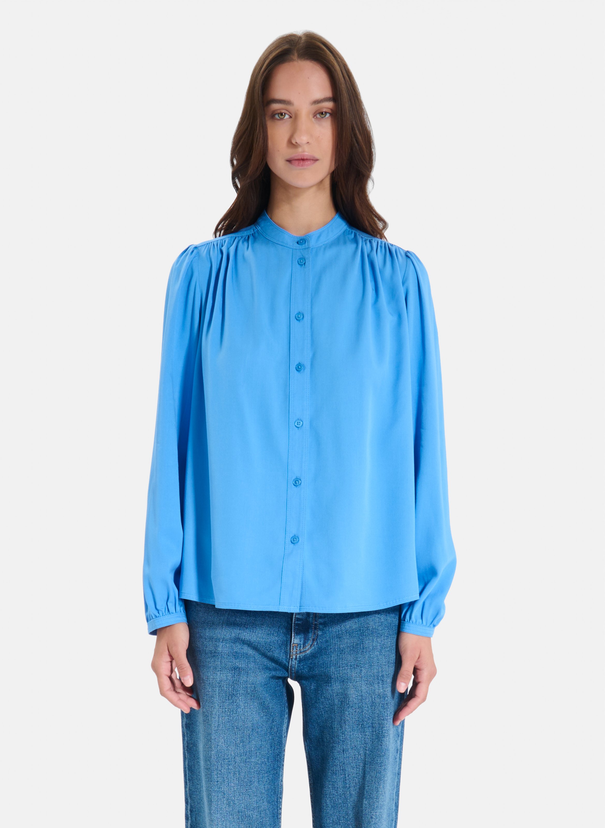 Loose, fluid blouse with a round neck ZAPA Blue