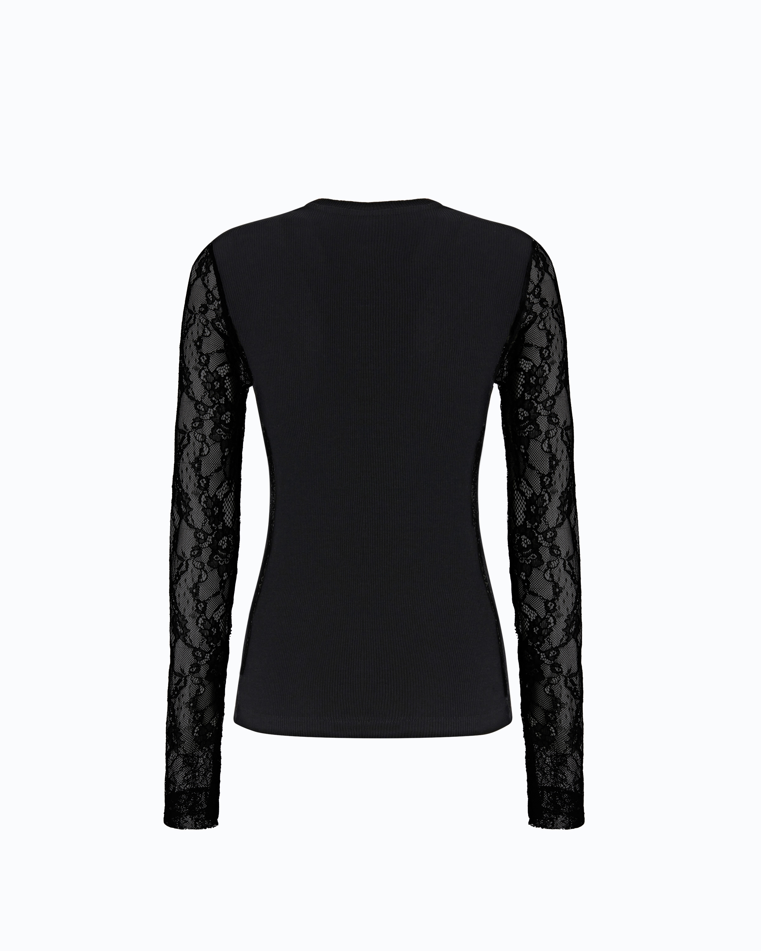 T-shirt côtelé avec manches en dentelle PINKO Noir