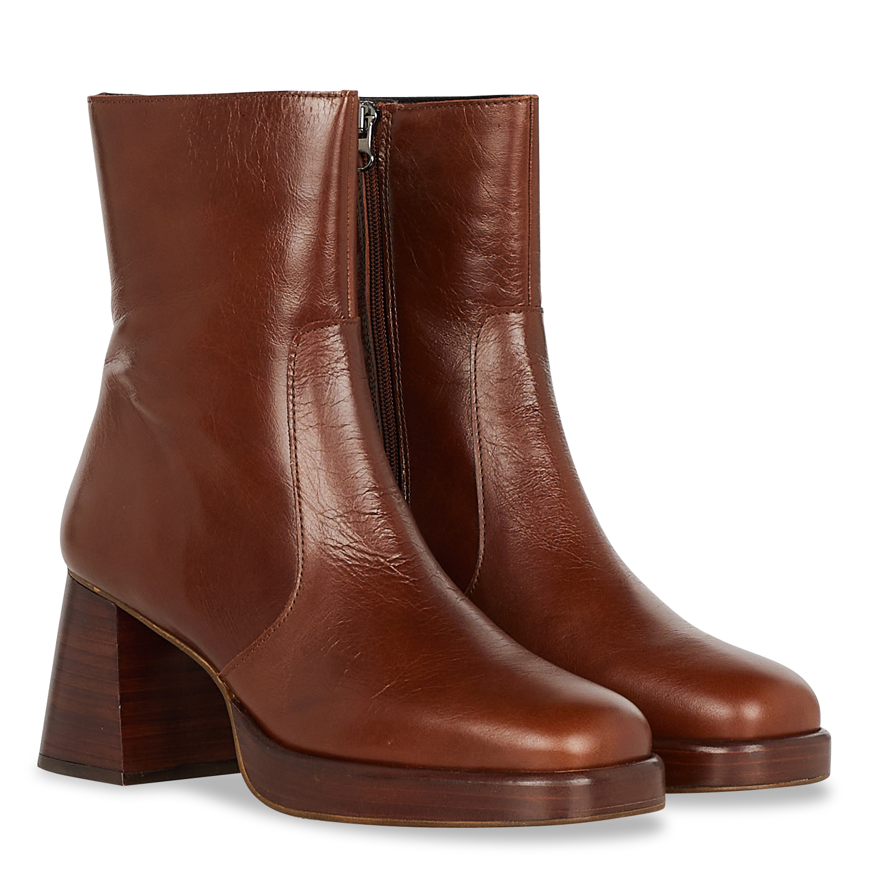 Heeled leather mid-calf boots JONAK Brown