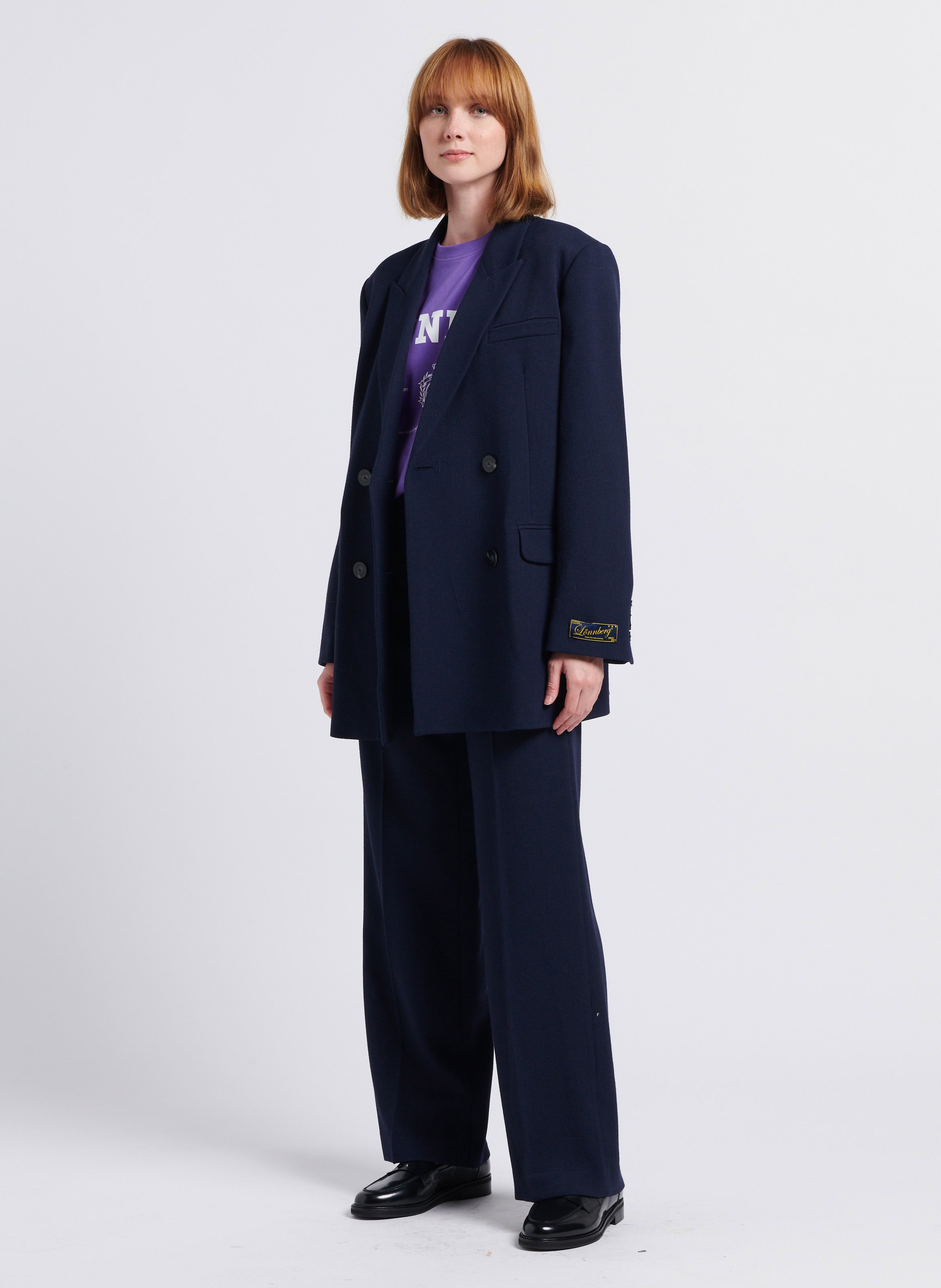 Wide-leg virgin wool-blend pants Navy Margaux Lonnberg