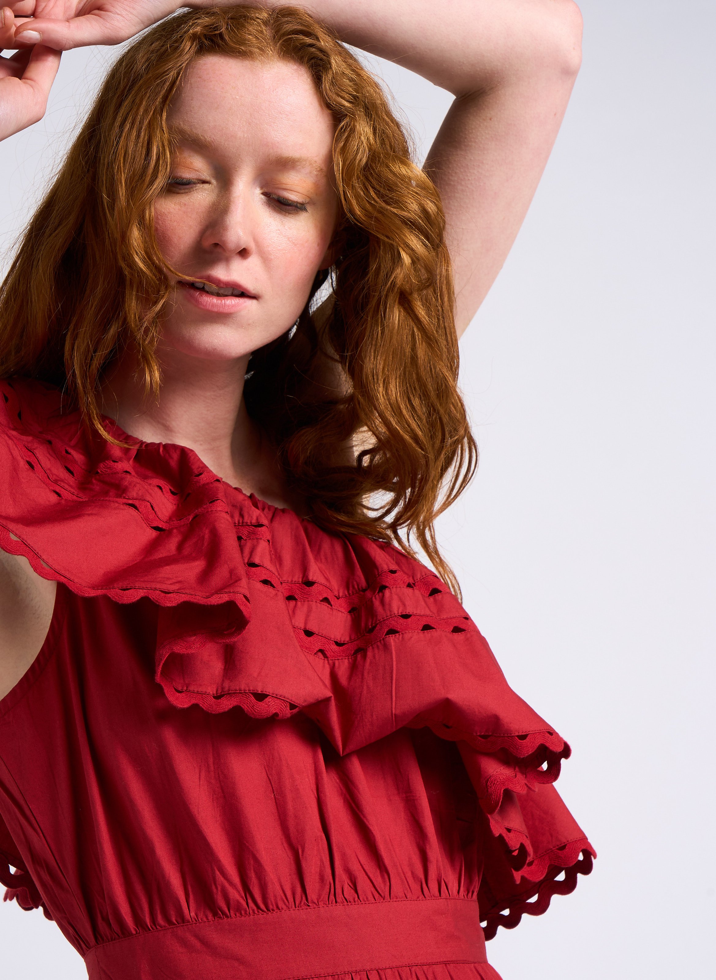 Long asymmetric Bardot collar cotton dress ANTIK BATIK Brown