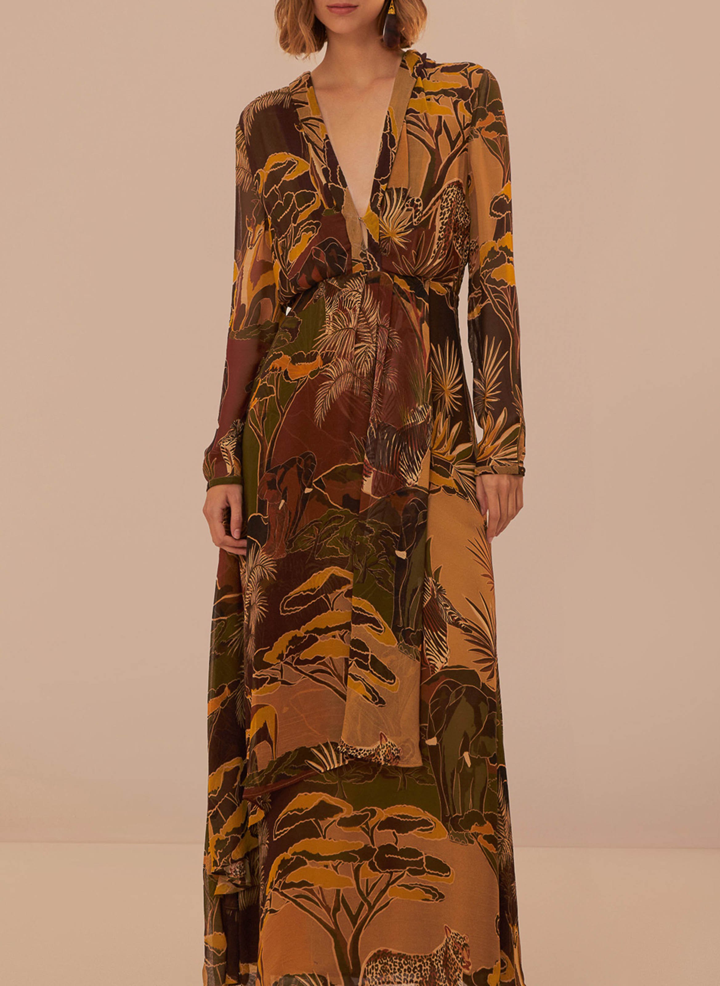 Dana long printed dress FARM RIO Brown